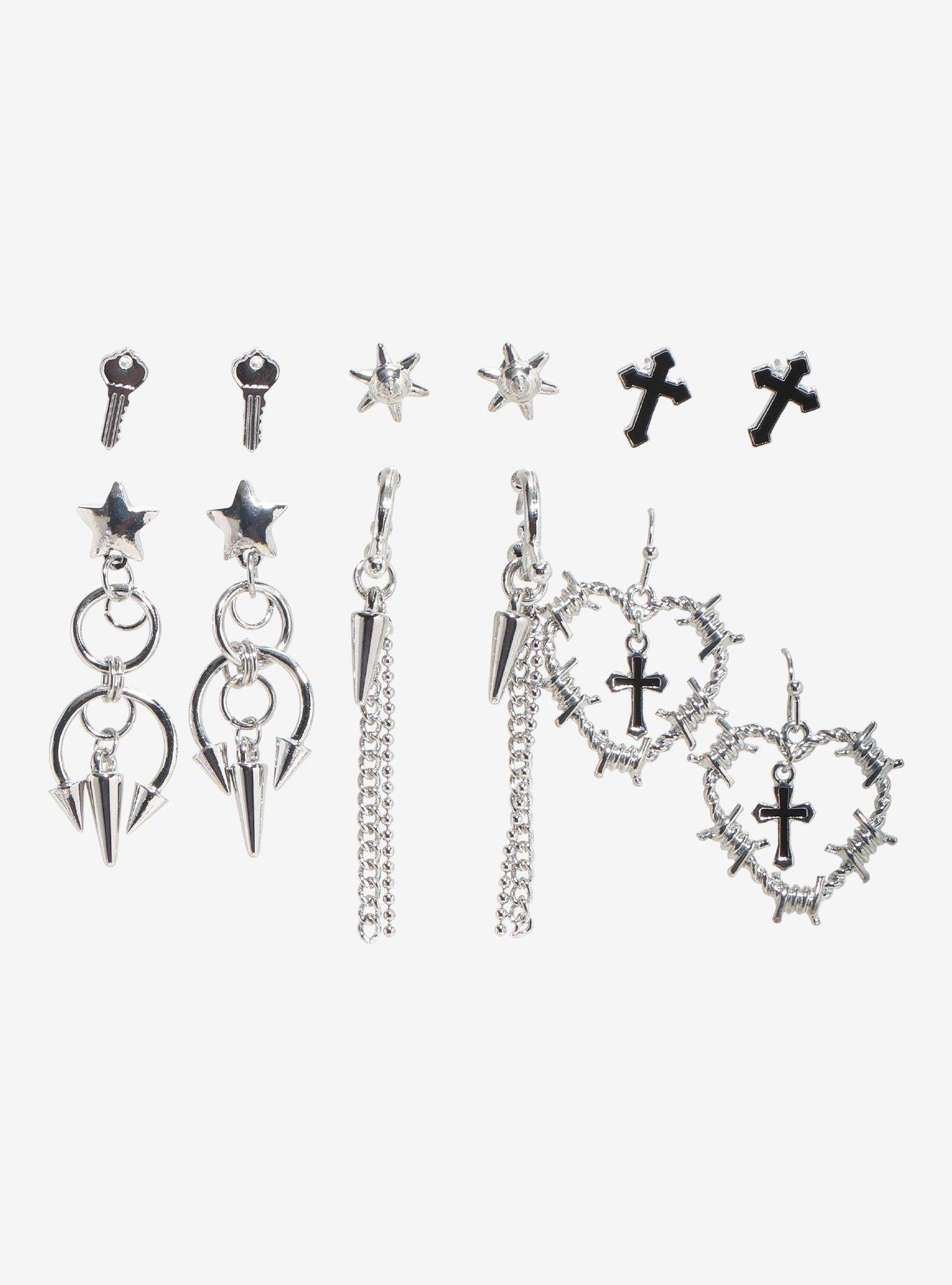 Social Collision Spike Barbed Wire Heart Earring Set, , hi-res