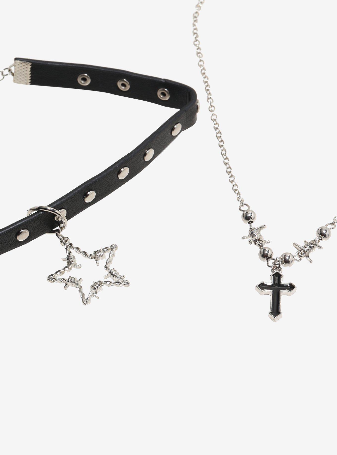 Social Collision Barbed Wire Star & Cross Necklace Set, , alternate