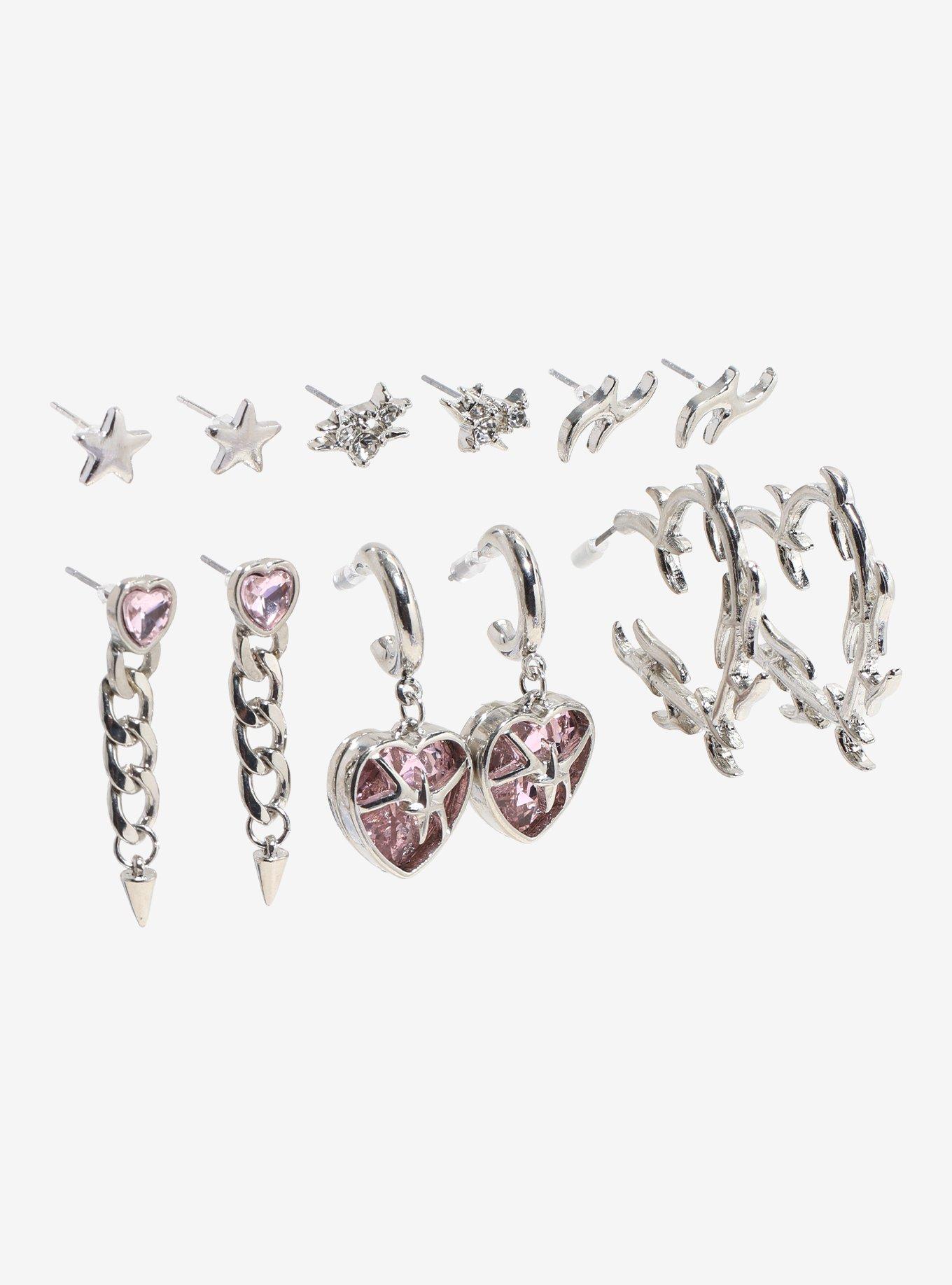 Social Collision Cyber Heart Flame Earring Set, , hi-res