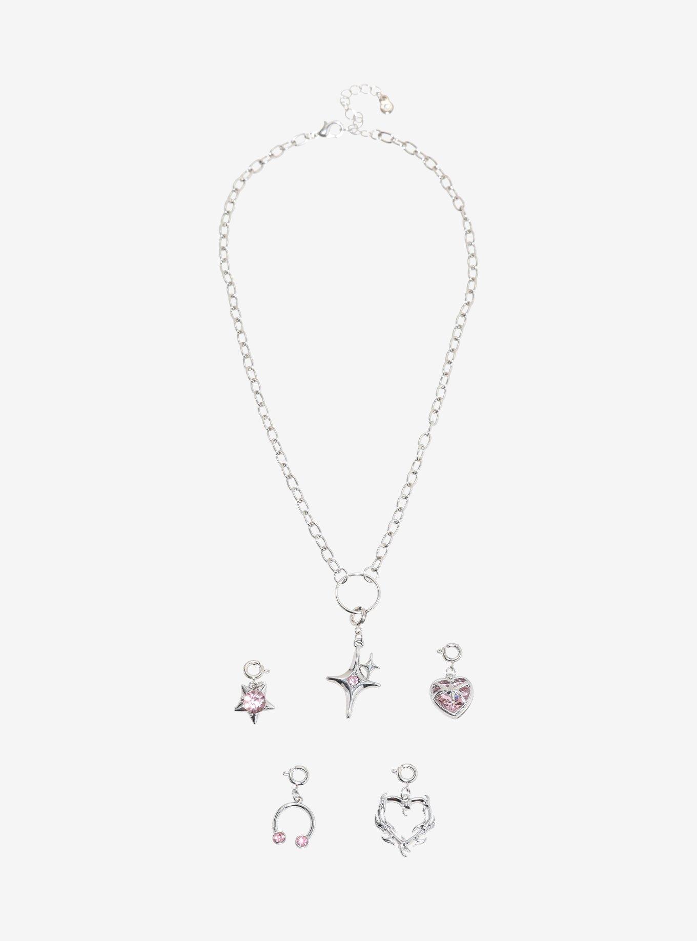 Social Collision Cyber Heart Pink Star Necklace Charm Set, , hi-res