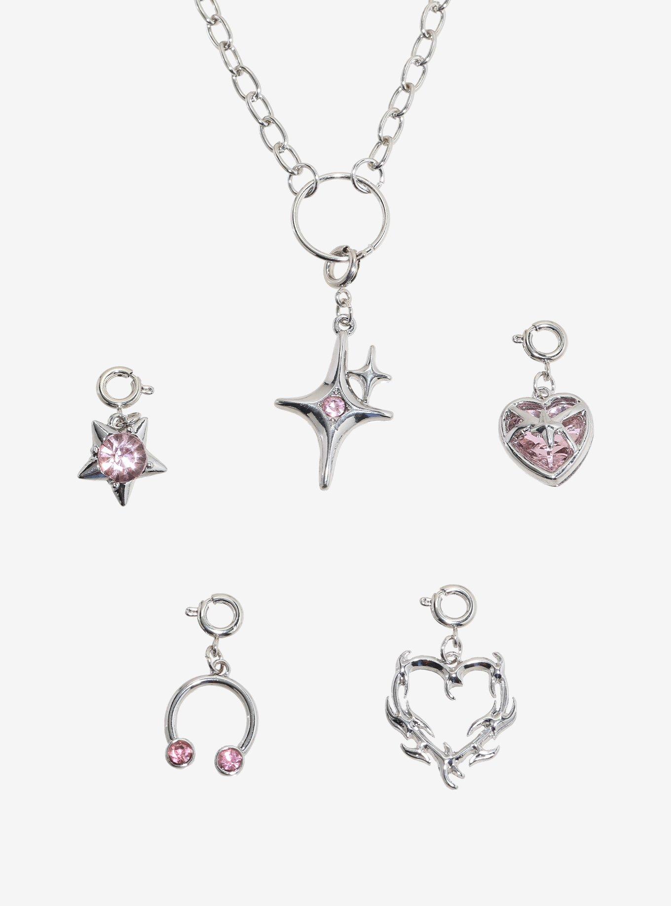 Social Collision Cyber Heart Pink Star Necklace Charm Set, , alternate