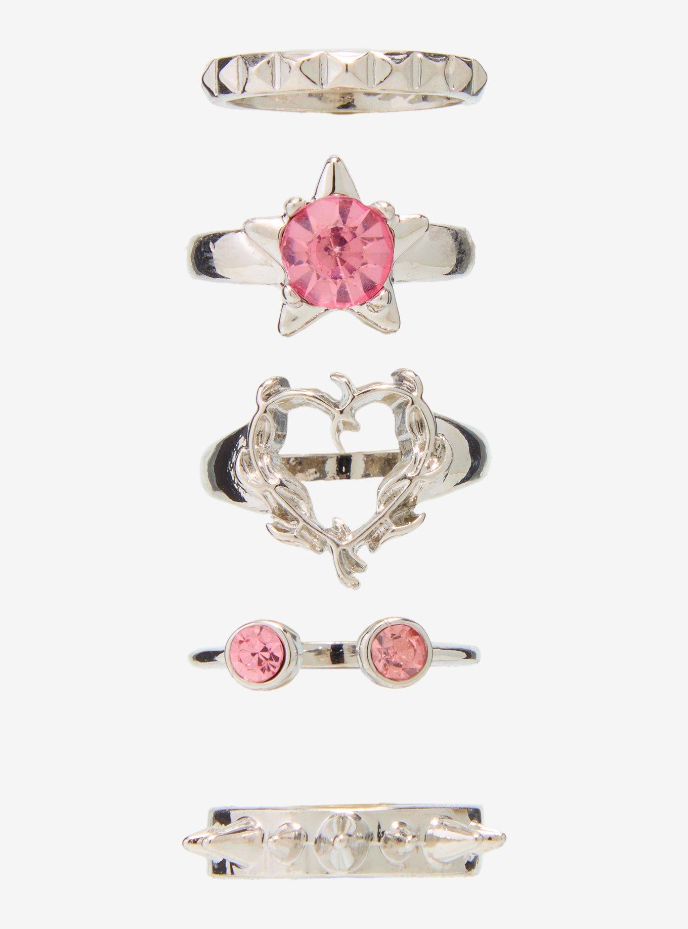 Social Collision Cyber Heart Spike Ring Set, , hi-res