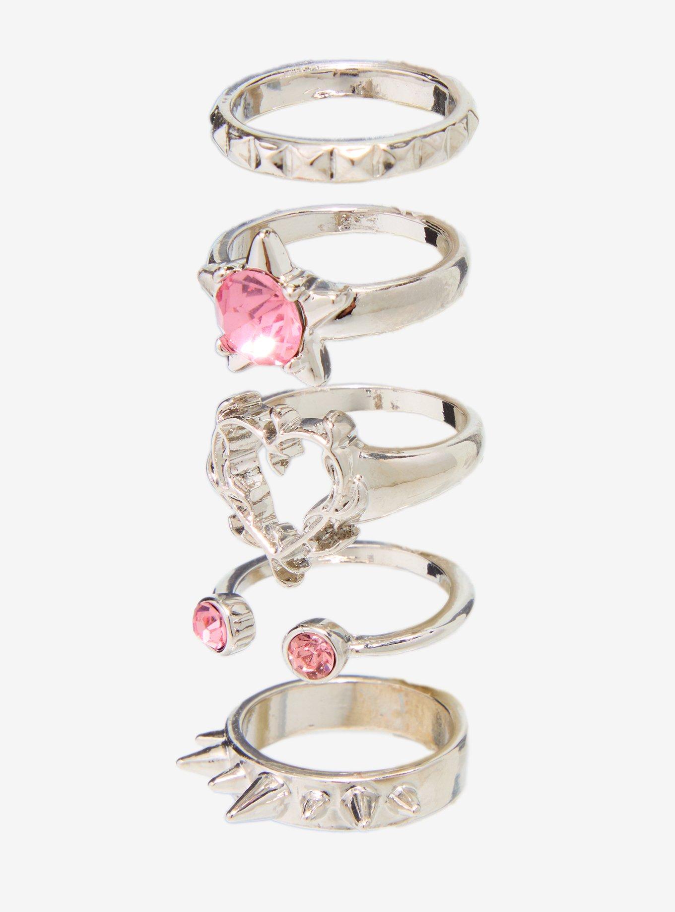 Social Collision Cyber Heart Spike Ring Set, , alternate