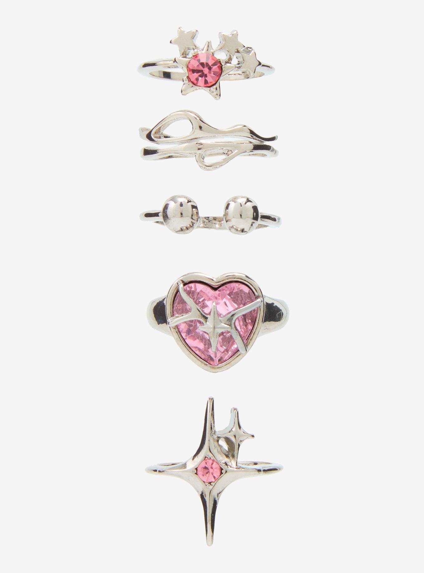 Social Collision Cyber Star Heart Ring Set, , hi-res