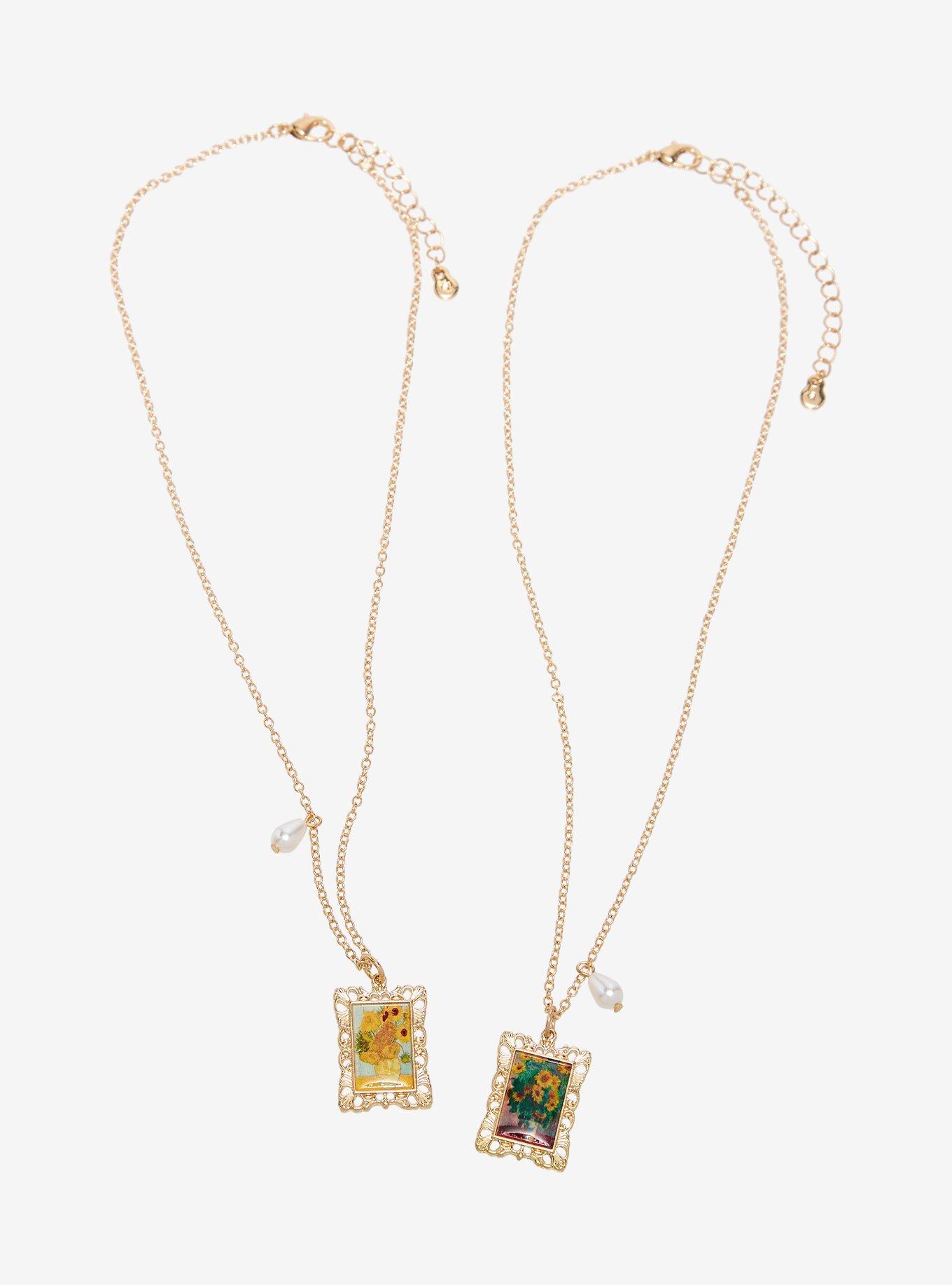 Thorn & Fable Sunflower Painting Best Friend Necklace Set, , hi-res