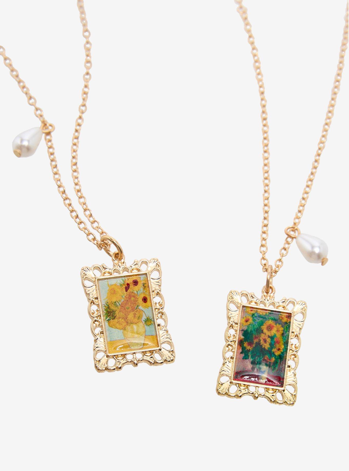 Thorn & Fable Sunflower Painting Best Friend Necklace Set, , alternate