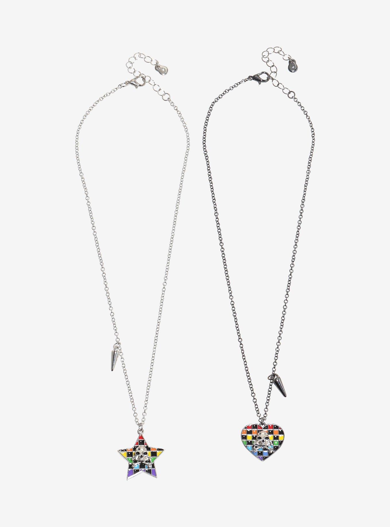Rainbow Checker Skull Star Heart Best Friend Necklace Set, , alternate