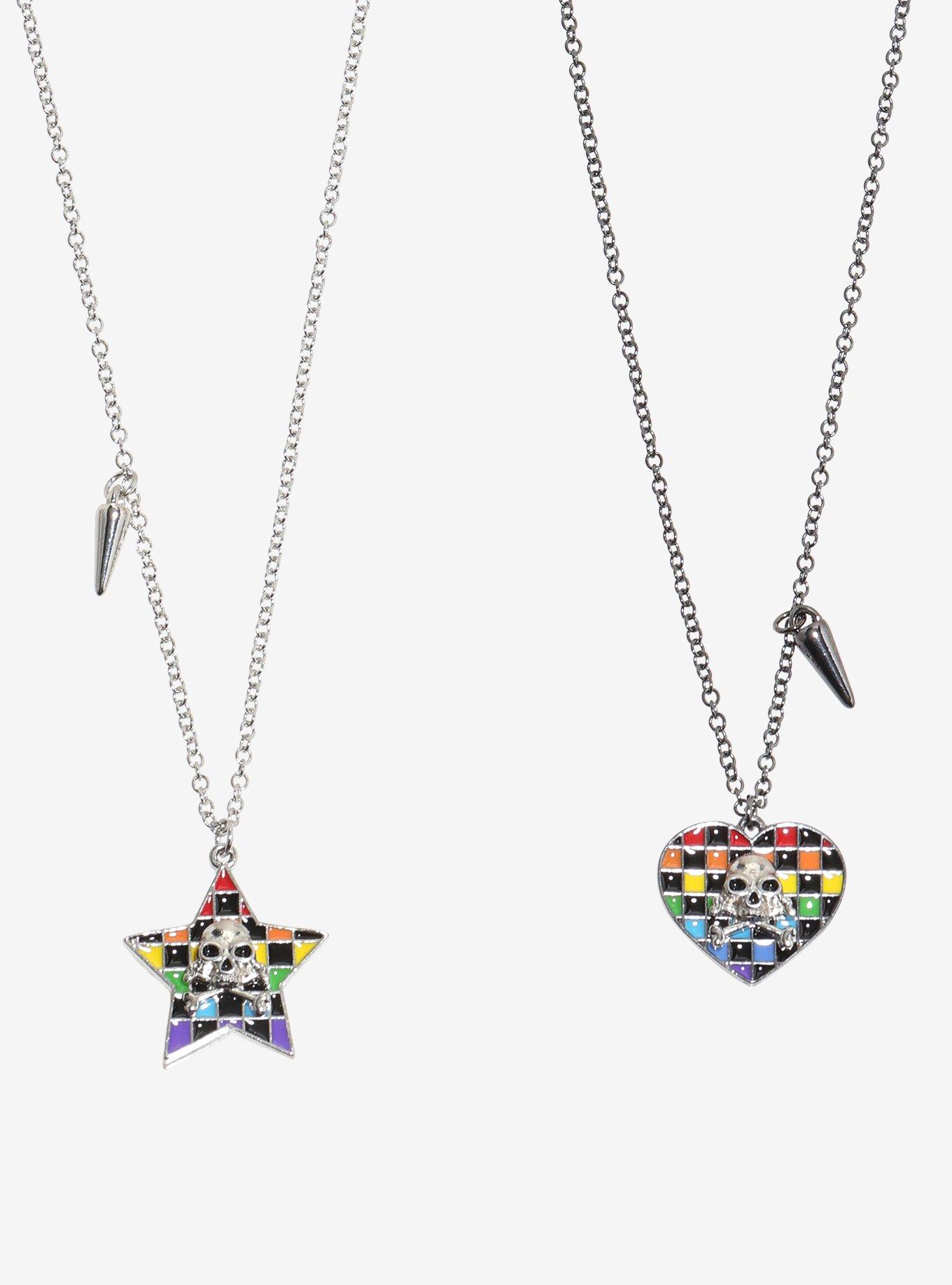 Rainbow Checker Skull Star Heart Best Friend Necklace Set, , alternate