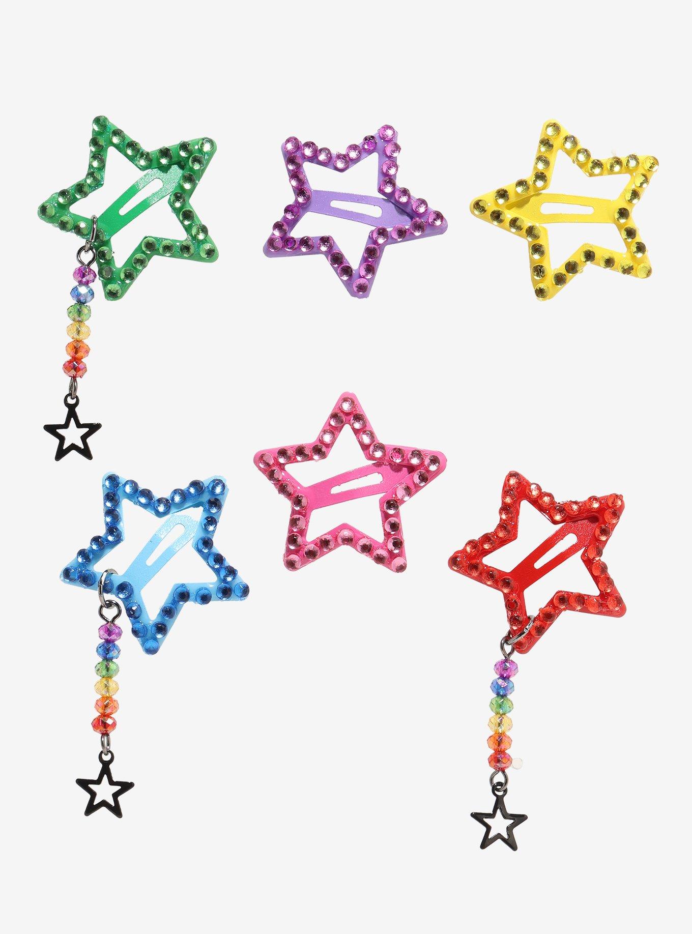 Sweet Society Rainbow Star Bead Drop Hair Clip Set, , hi-res