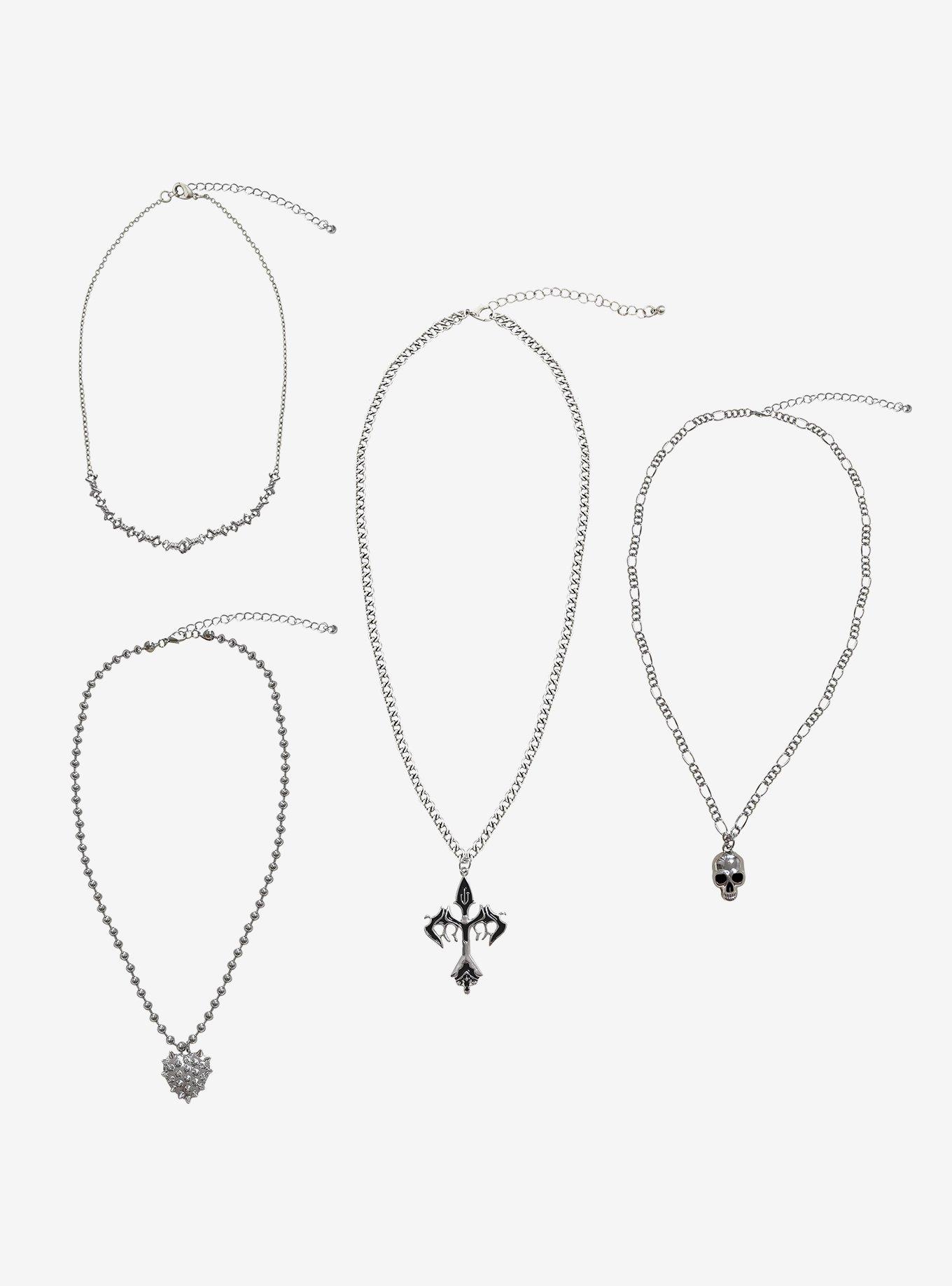 Social Collision Skull Cross Spike Necklace Set, , hi-res