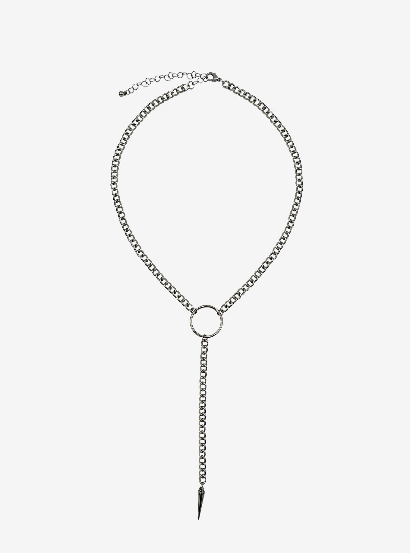 Social Collision O-Ring Spike Lariat Necklace, , hi-res