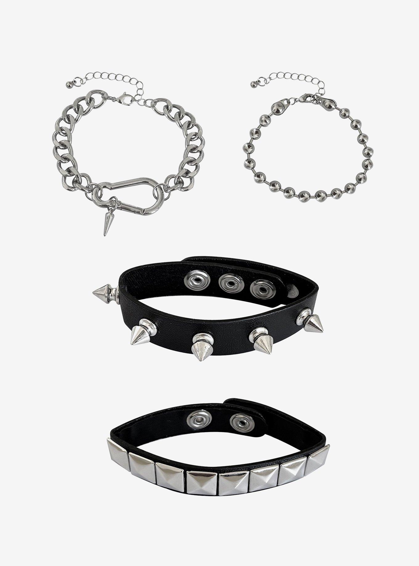 Social Collision Spike Carabiner Chain Bracelet Set, , hi-res