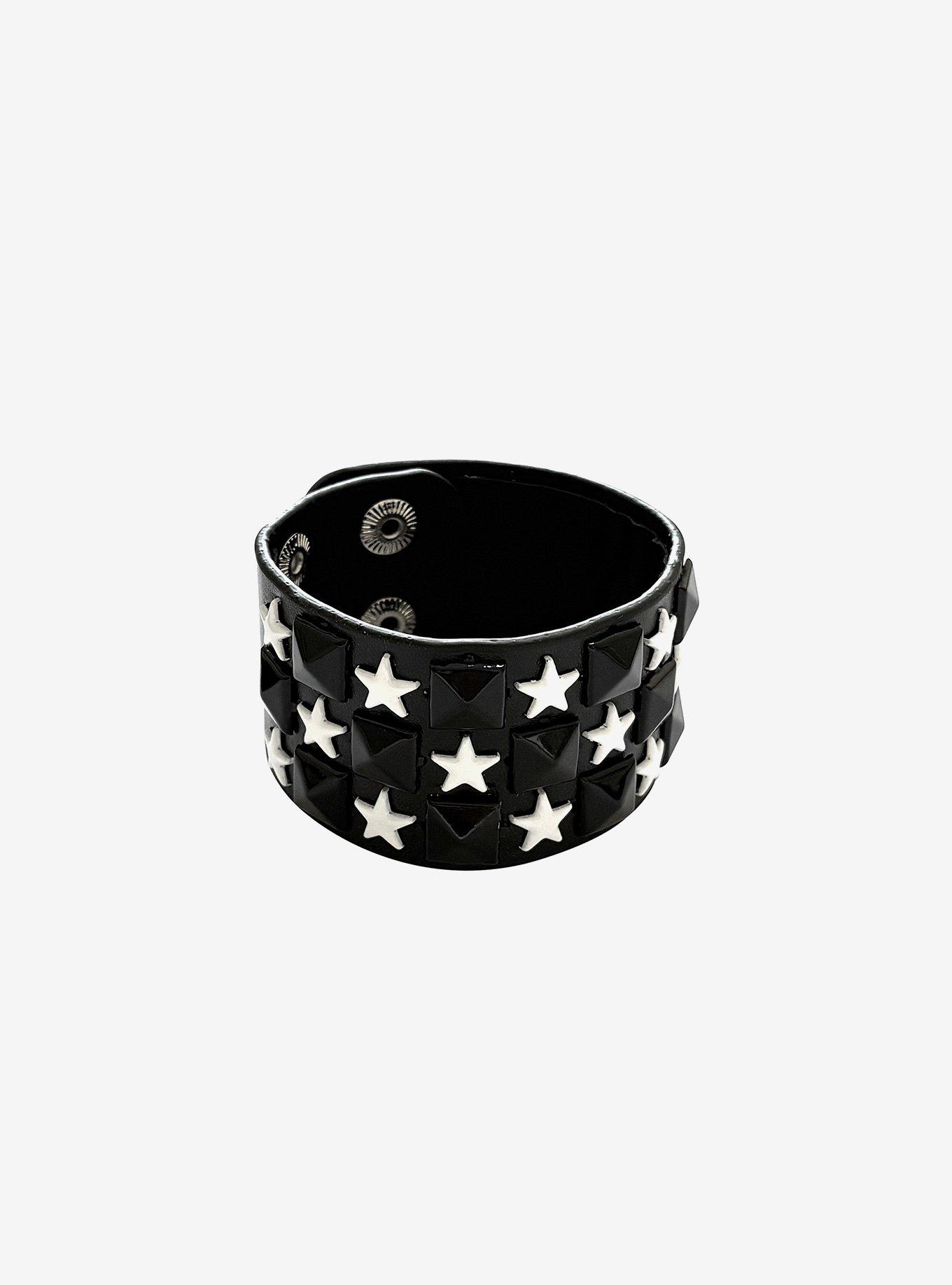 Black & White Star Pyramid Stud Cuff Bracelet, , hi-res