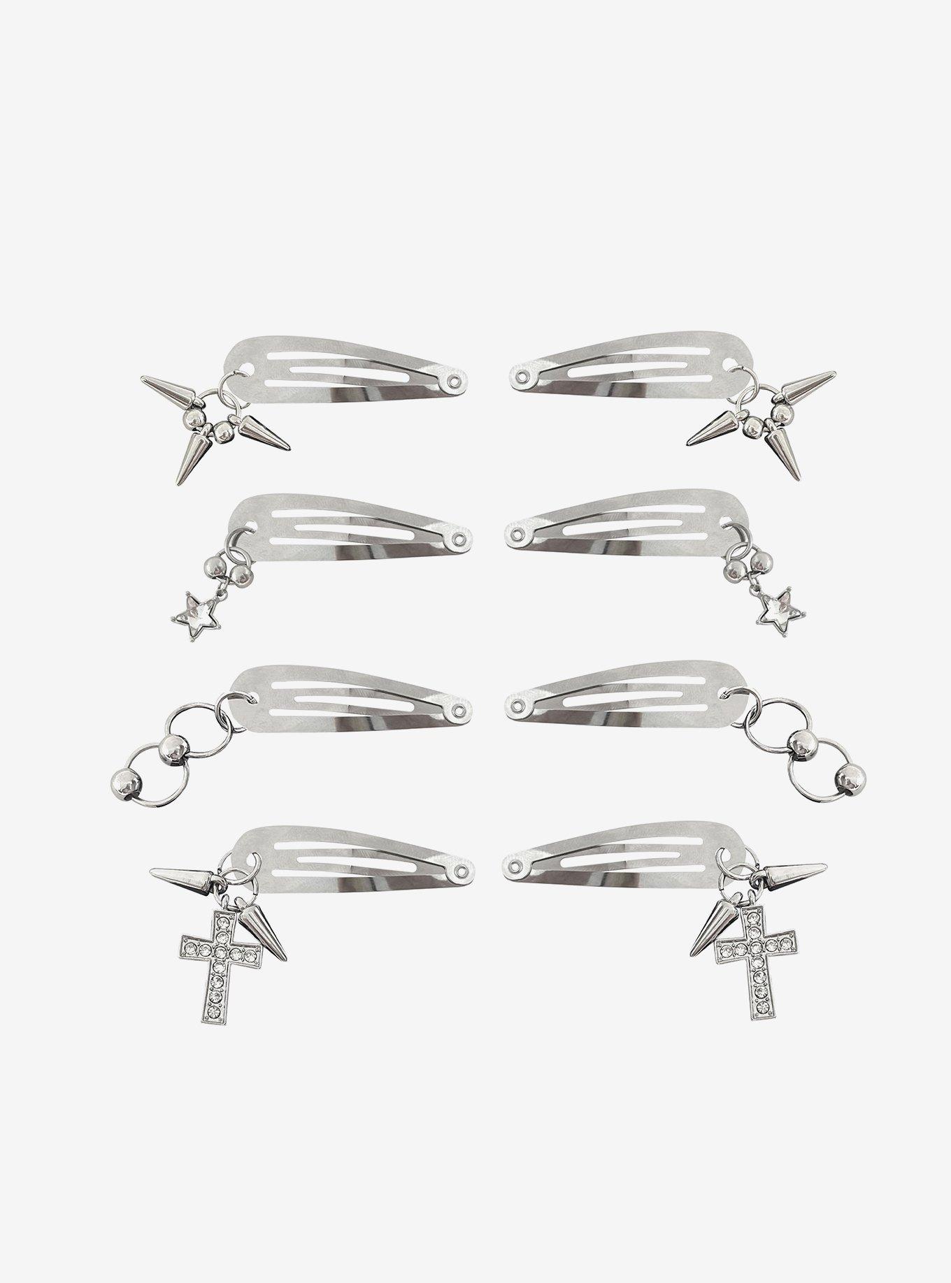 Social Collision Silver Spike Star Cross Hair Clip Set, , hi-res