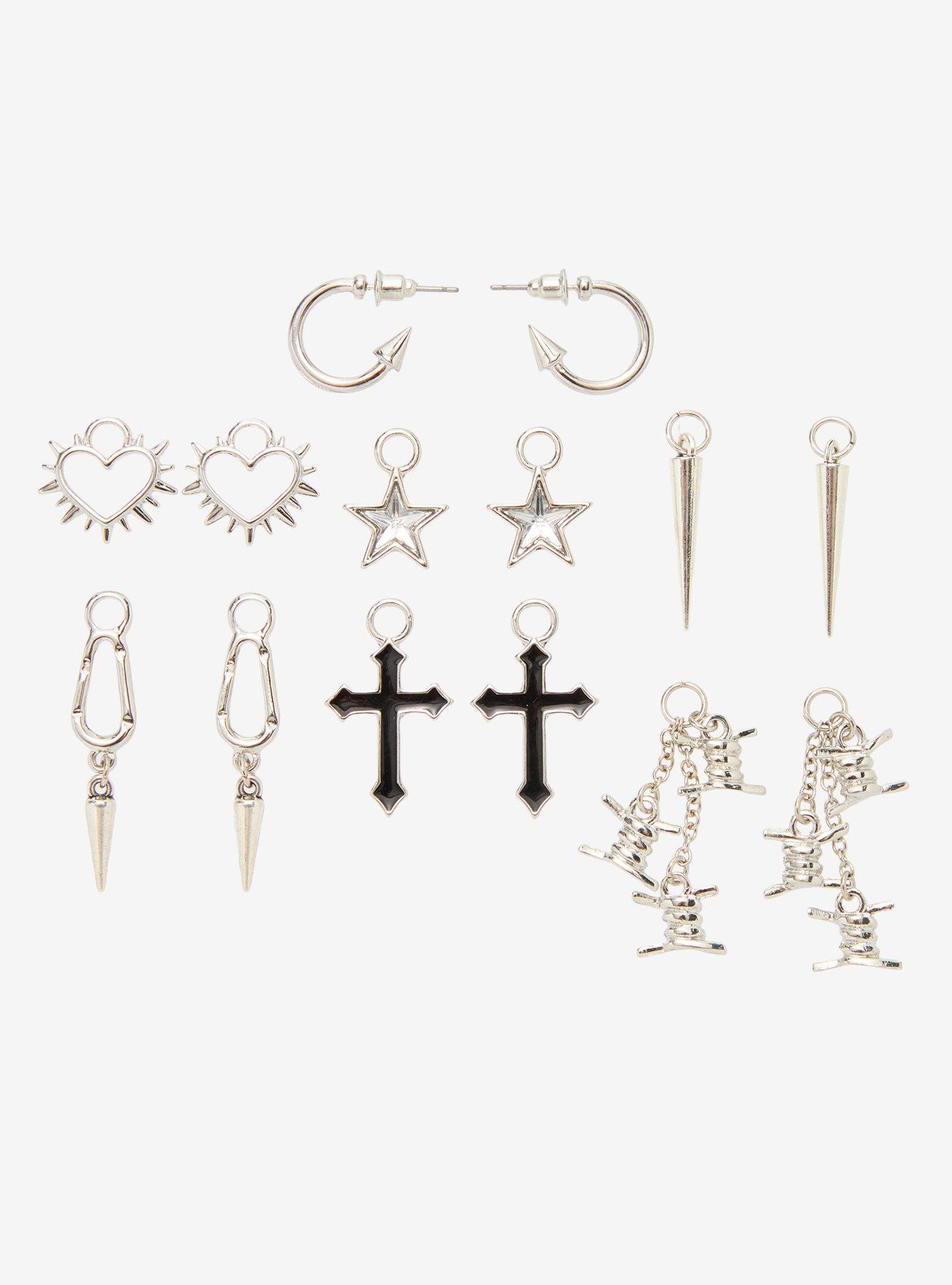 Social Collision Cross Spike Carabiner Interchangeable Charms Hoop Earrings, , hi-res