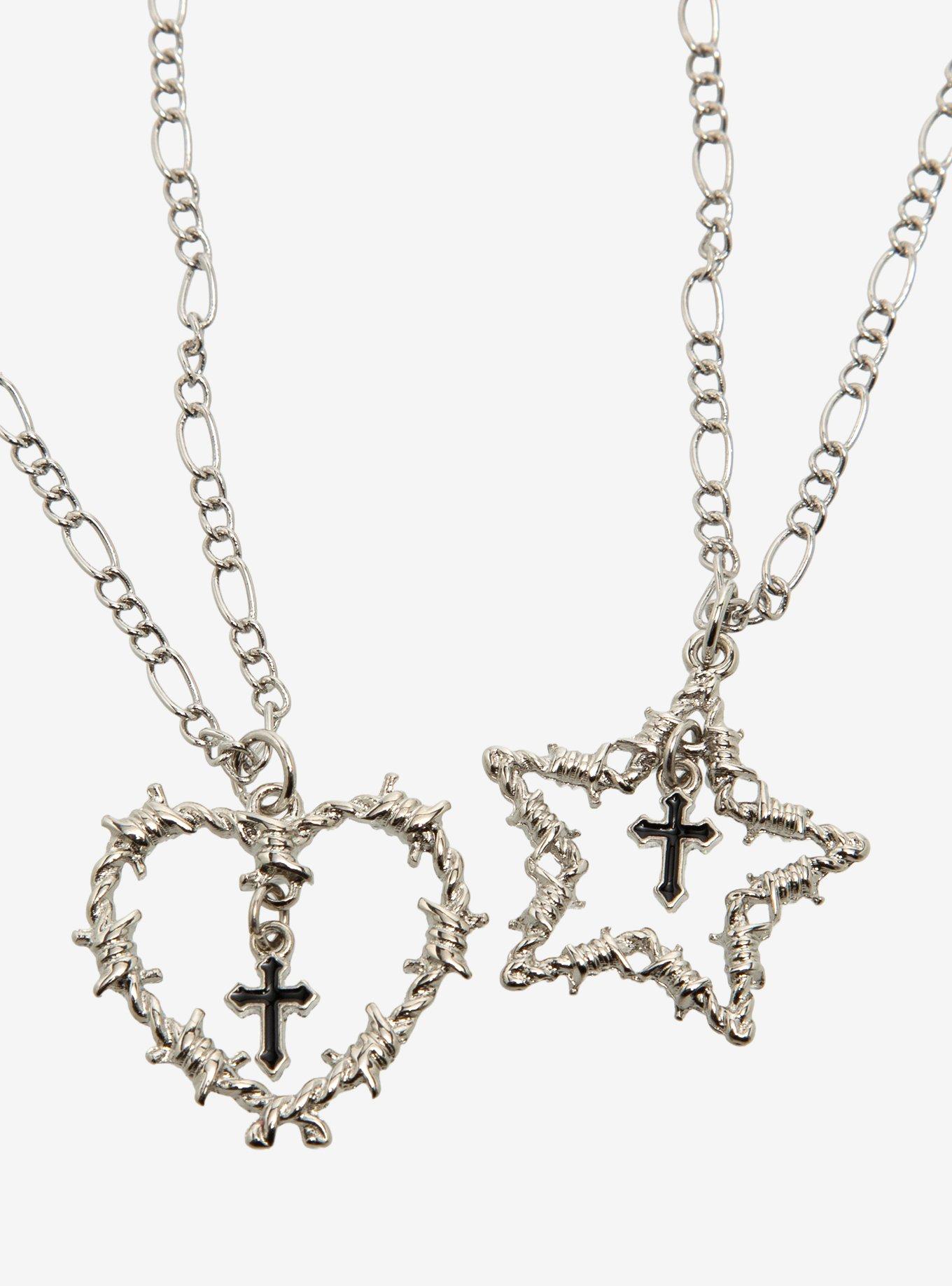 Social Collision Barbed Wire Heart & Star Best Friend Necklace Set, , alternate