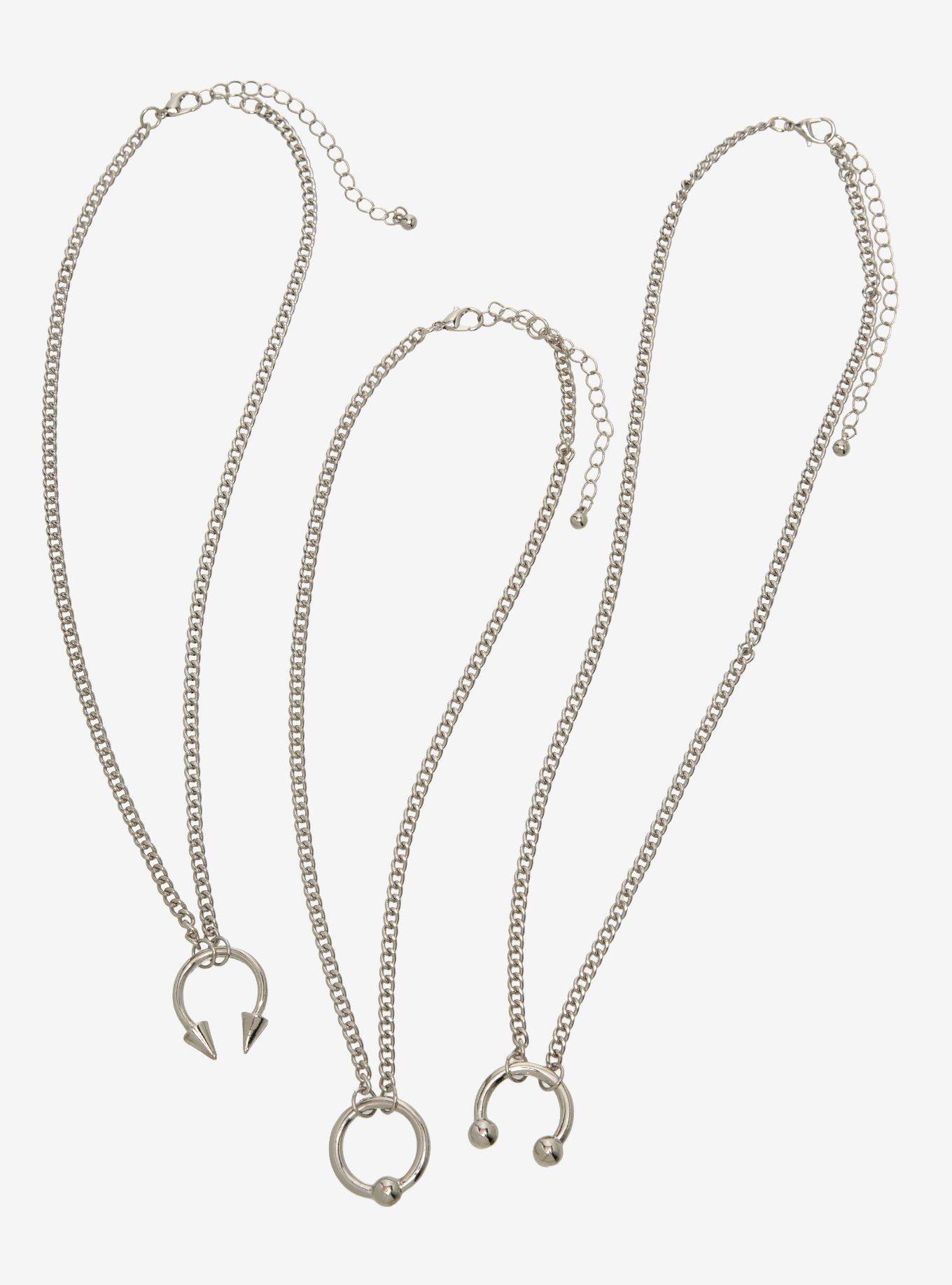 Social Collision Silver Circular Barbell Necklace Set, , alternate
