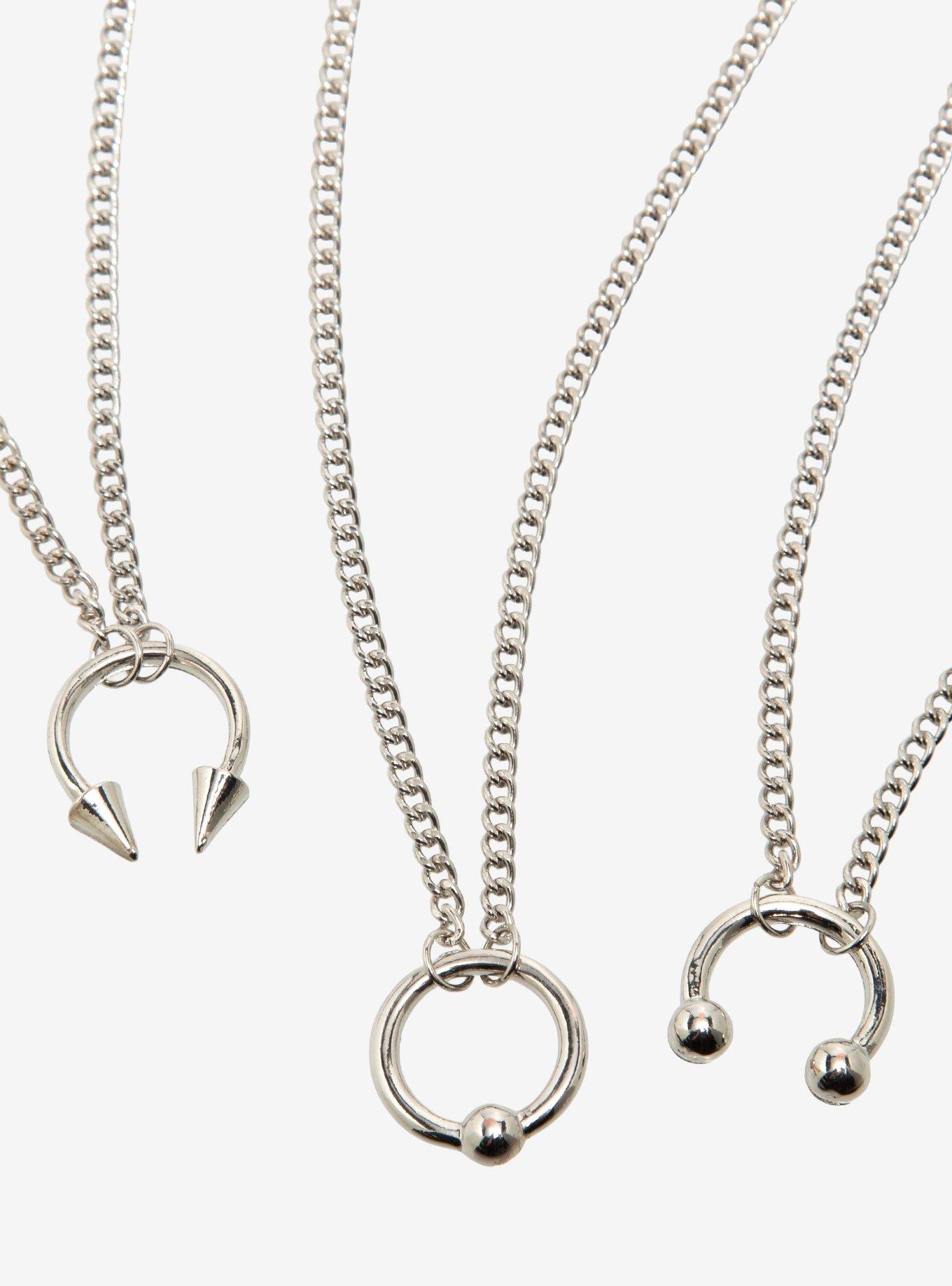 Social Collision Silver Circular Barbell Necklace Set, , alternate