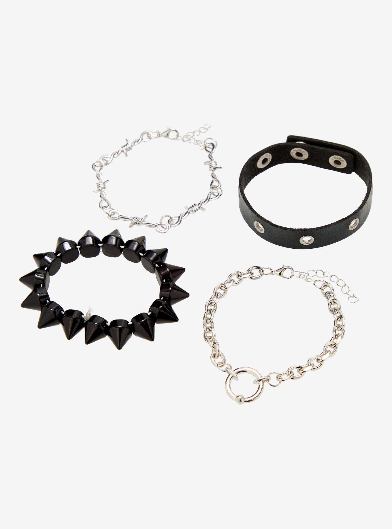 Social Collision Barbed Wire Spikes Bracelet Set, , hi-res