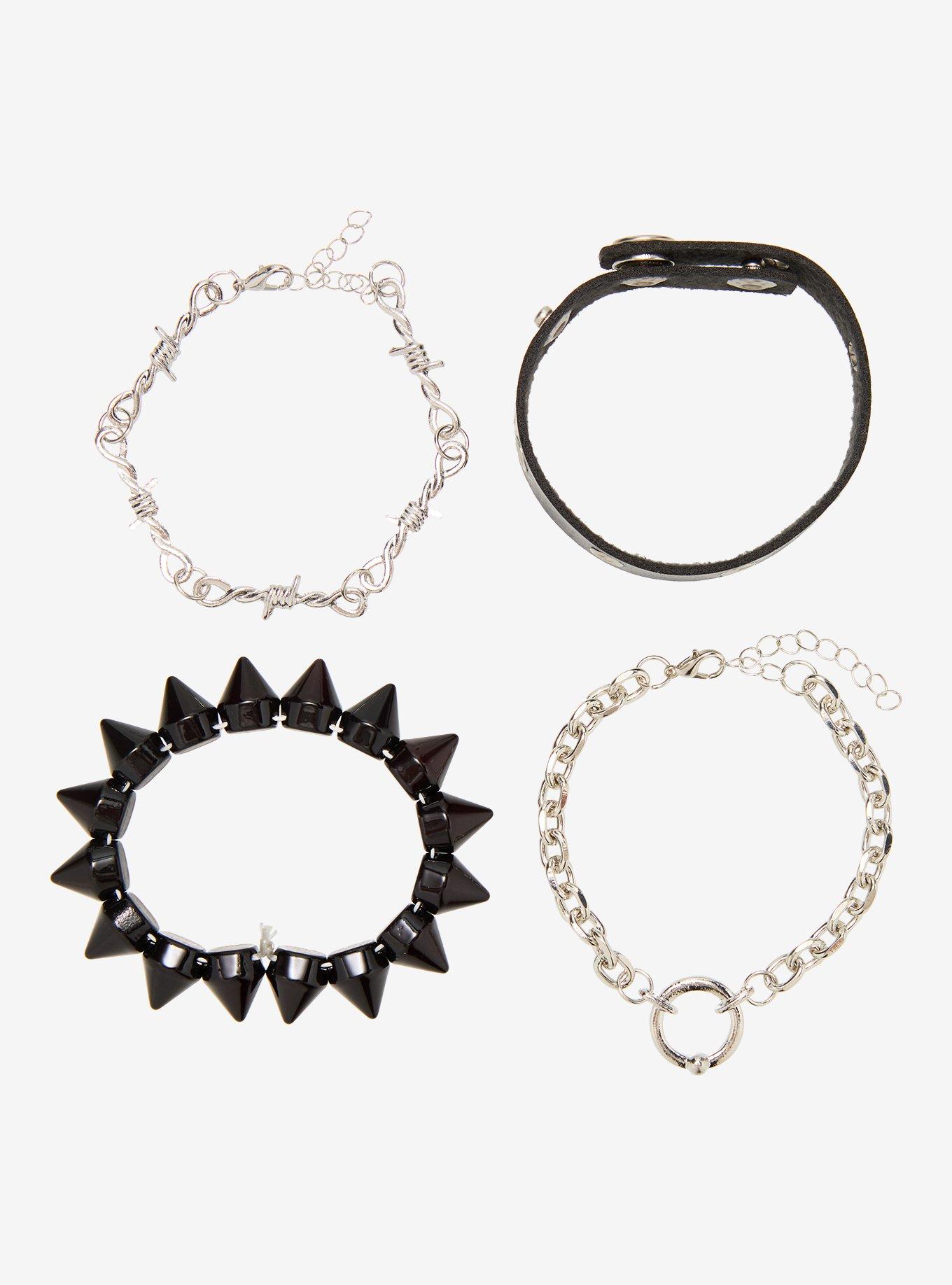 Social Collision Barbed Wire Spikes Bracelet Set, , alternate