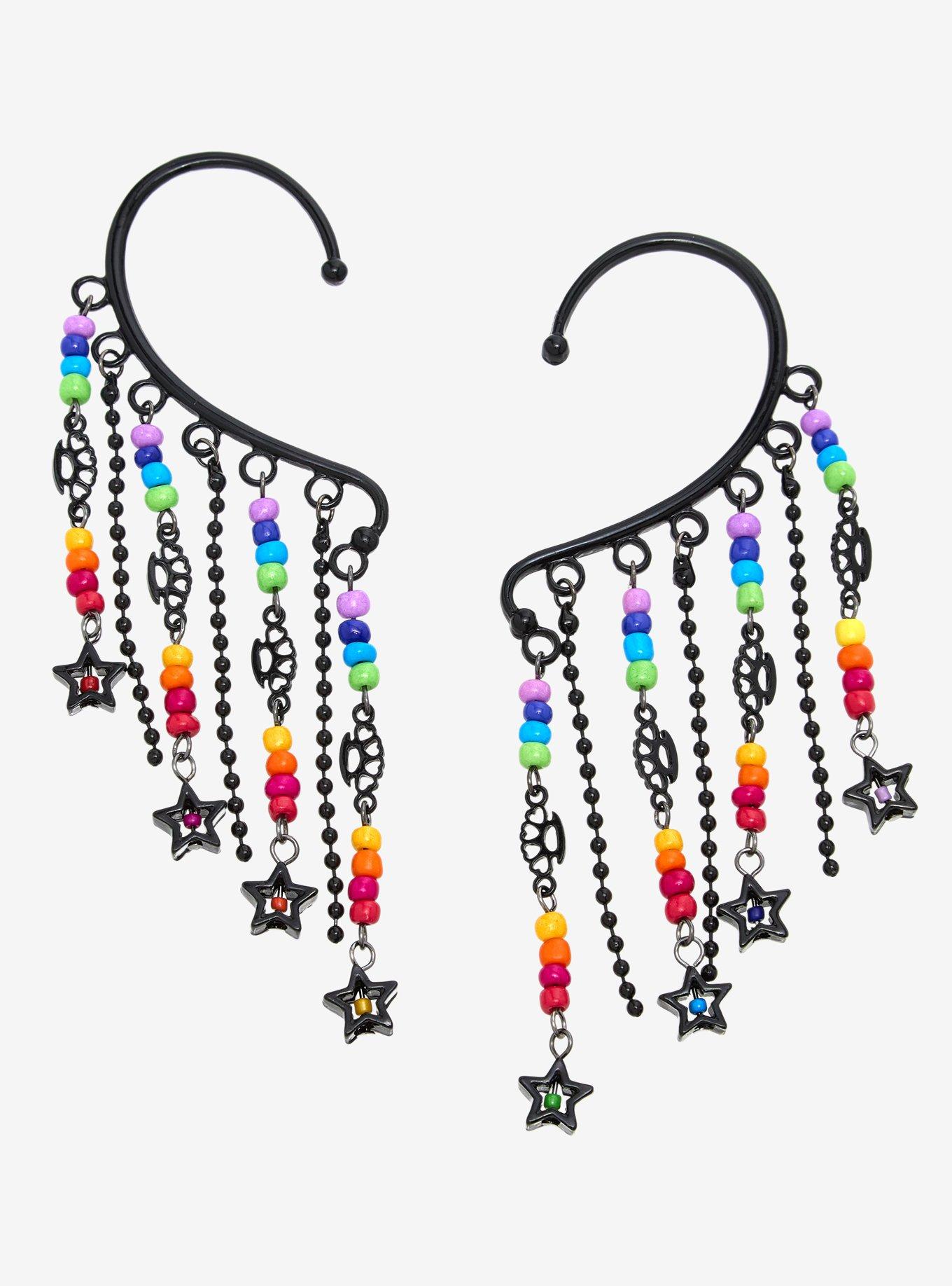 Rainbow Star Brass Knuckles Ear Cuff Set, , hi-res