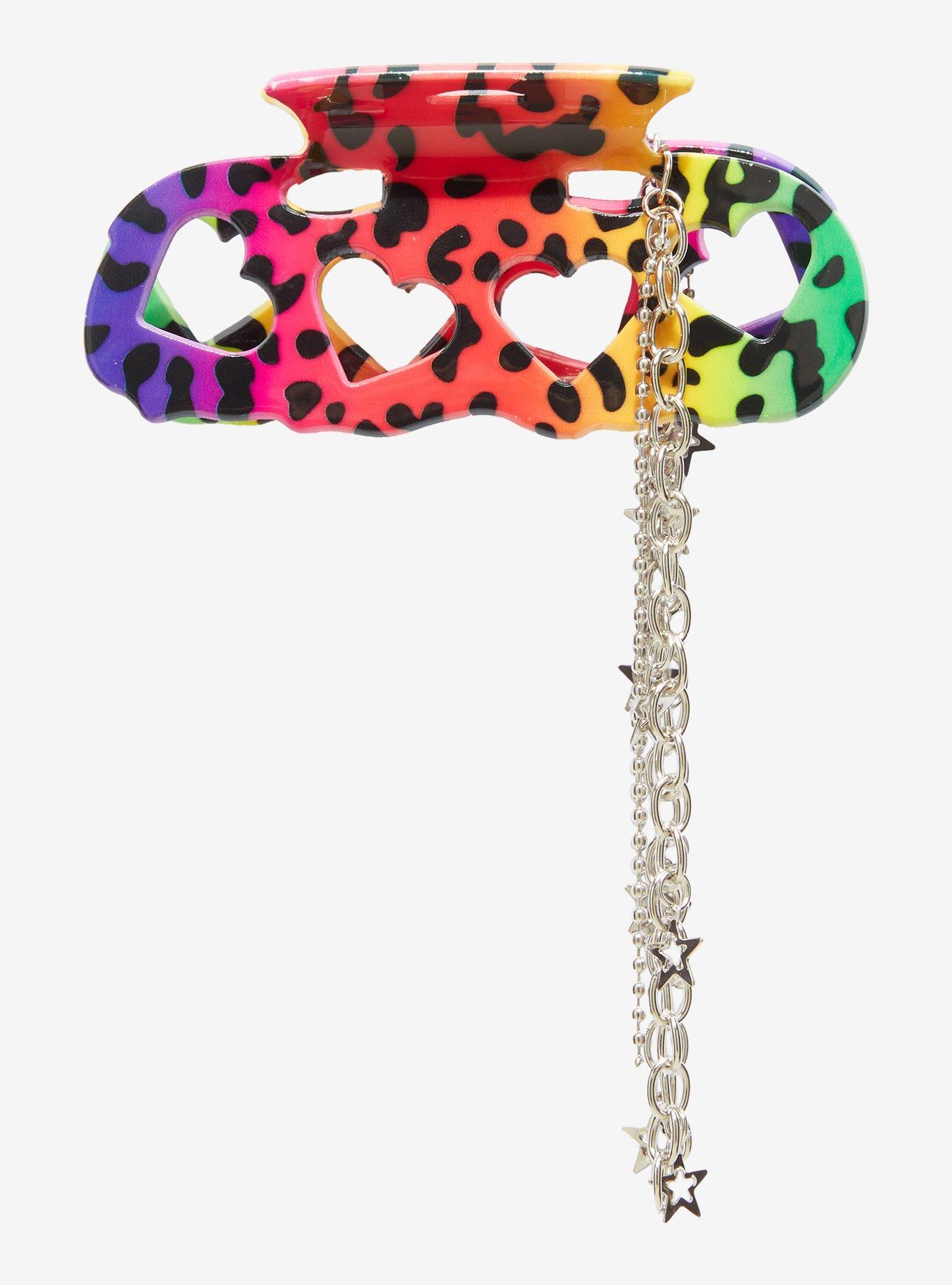 Rainbow Leopard Brass Knuckles Claw Hair Clip, , alternate