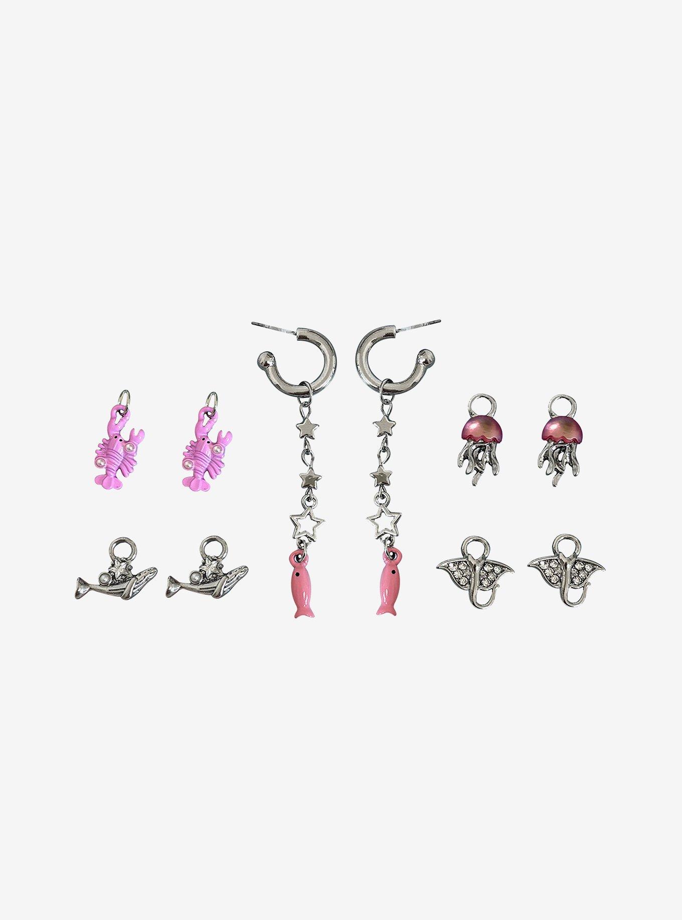 Sweet Society Sea Animal Interchangeable Charms Mini Hoop Earring Set, , hi-res