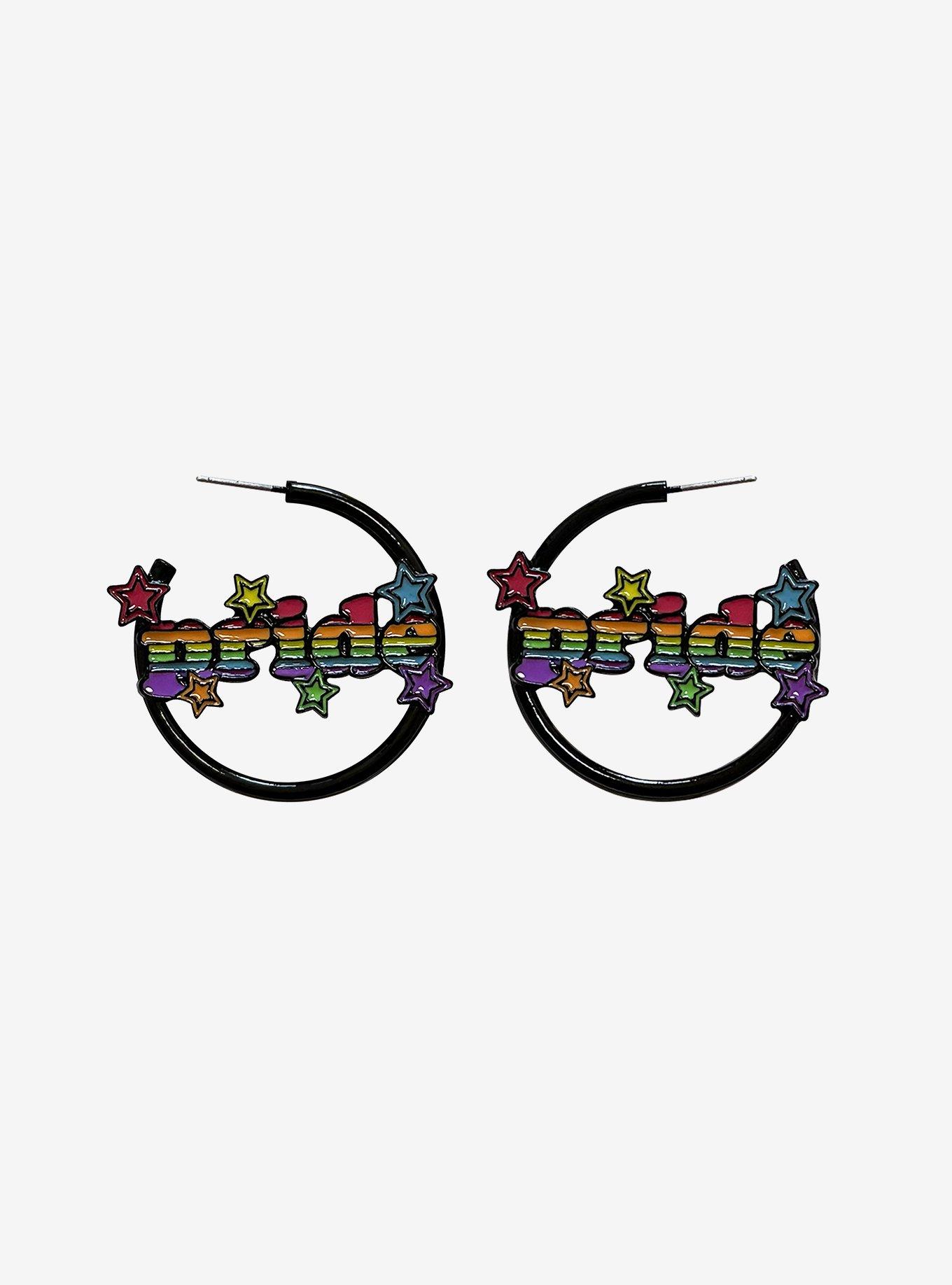 Pride Rainbow Star Hoop Earrings, , hi-res