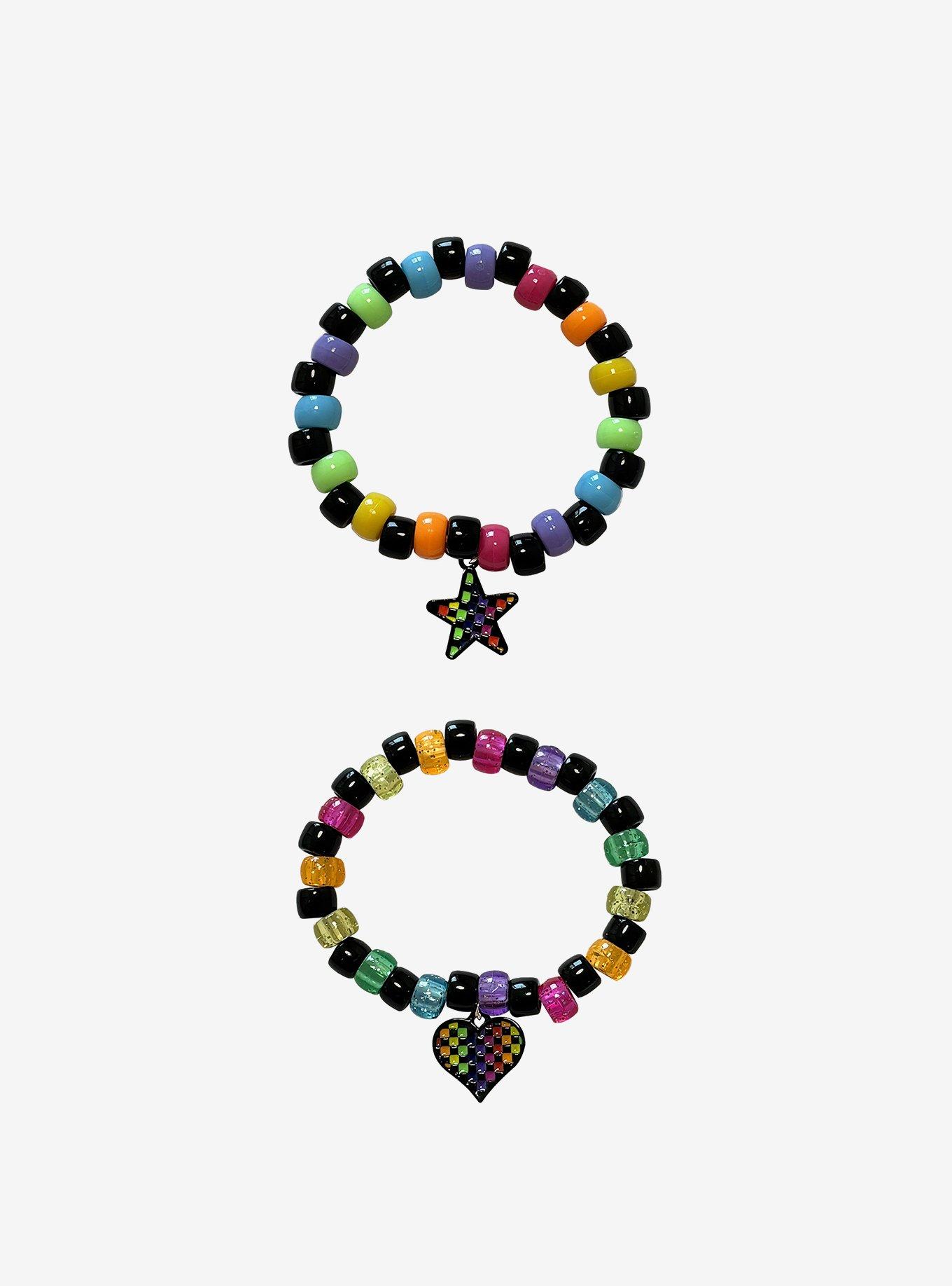 Rainbow Checker Heart & Star Best Friend Bead Bracelet Set, , hi-res