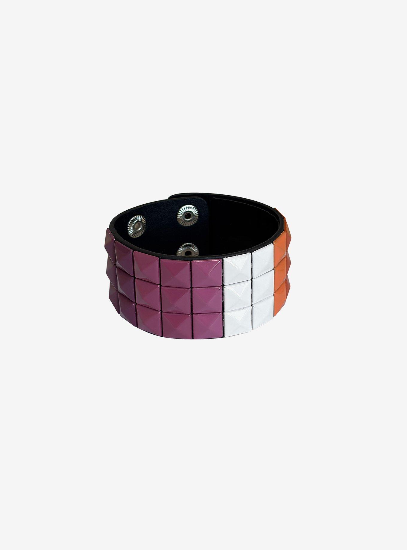 Lesbian Pride Flag Pyramid Stud Cuff Bracelet, , hi-res
