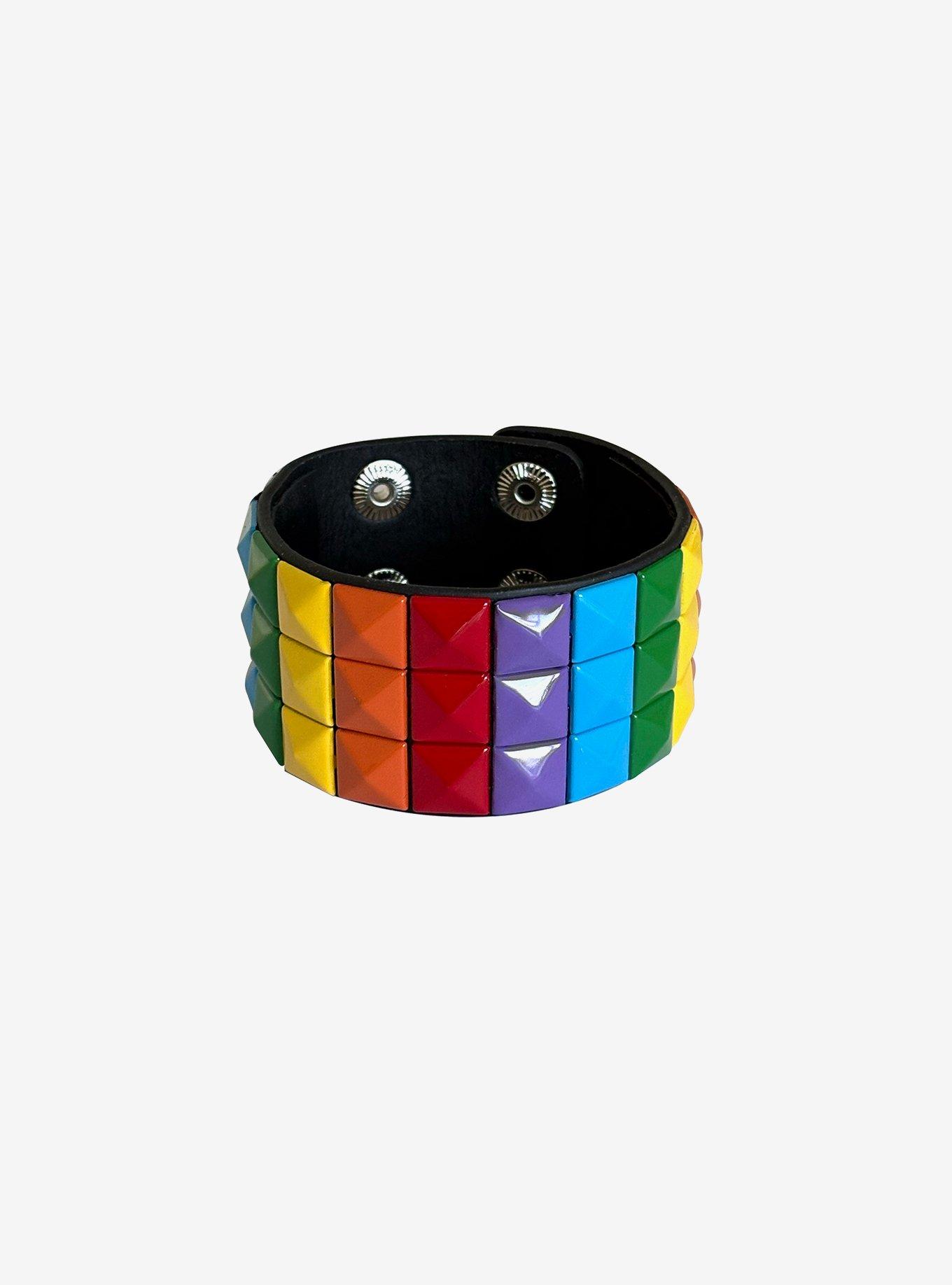 Pride Flag Pyramid Stud Cuff Bracelet, , hi-res