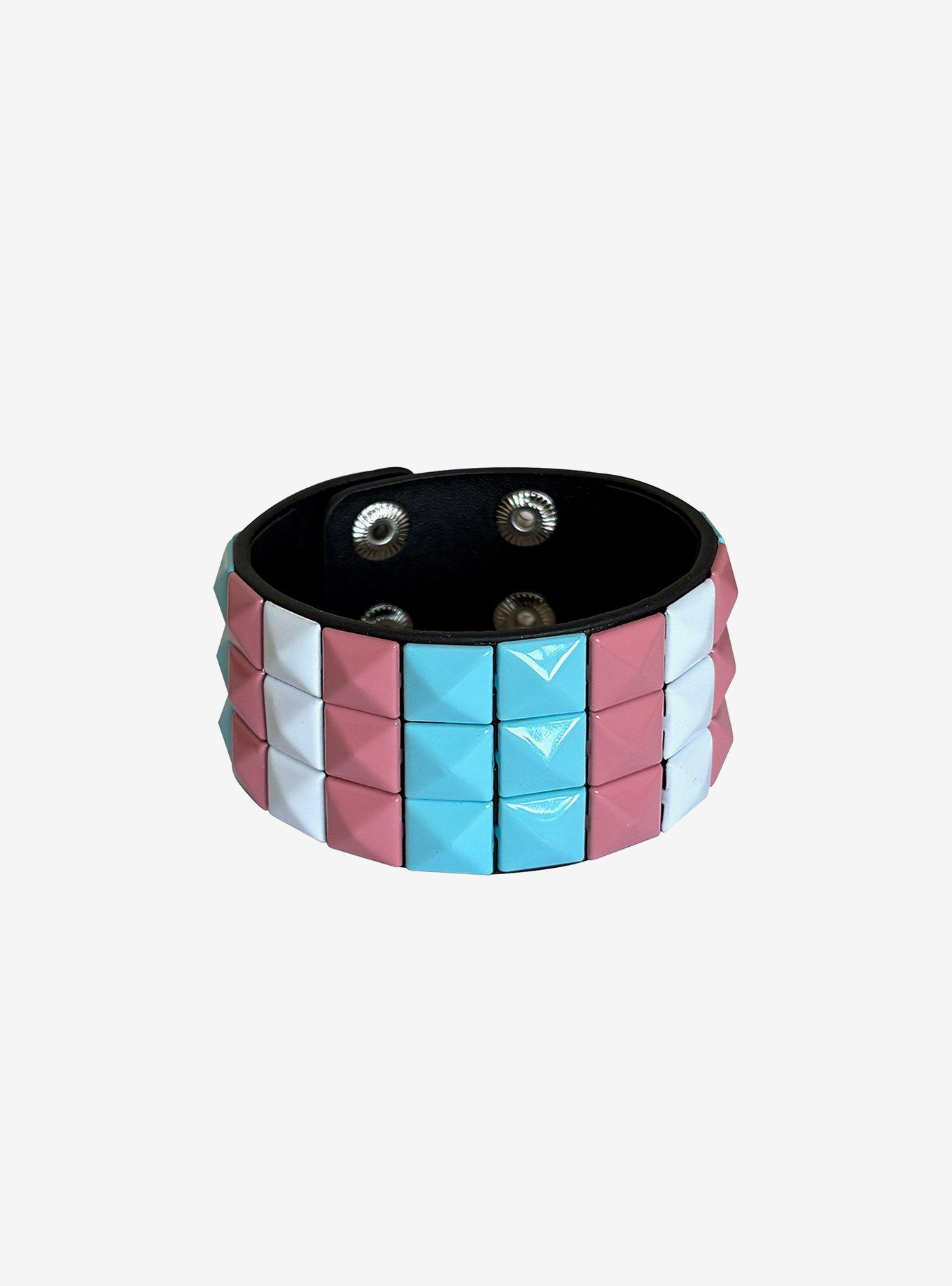 Transgender Pride Flag Pyramid Stud Cuff Bracelet, , hi-res