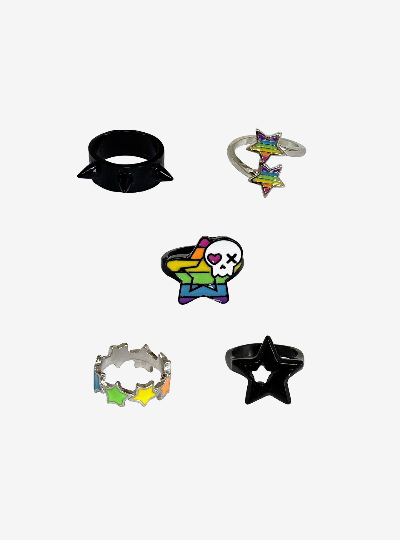 Rainbow Star Skull Ring Set, , hi-res
