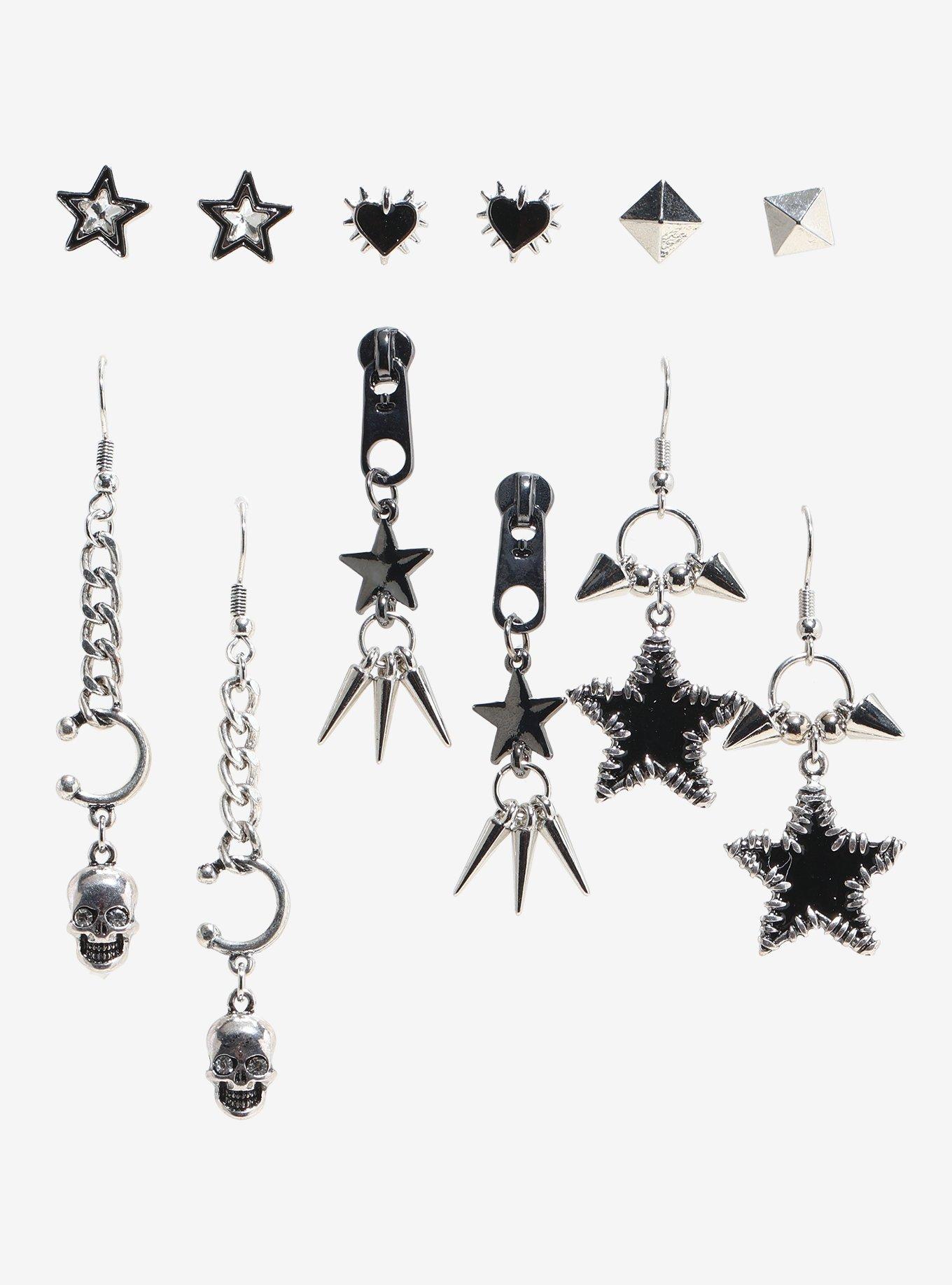 Social Collision Barbed Wire Star Heart Skull Earring Set, , hi-res