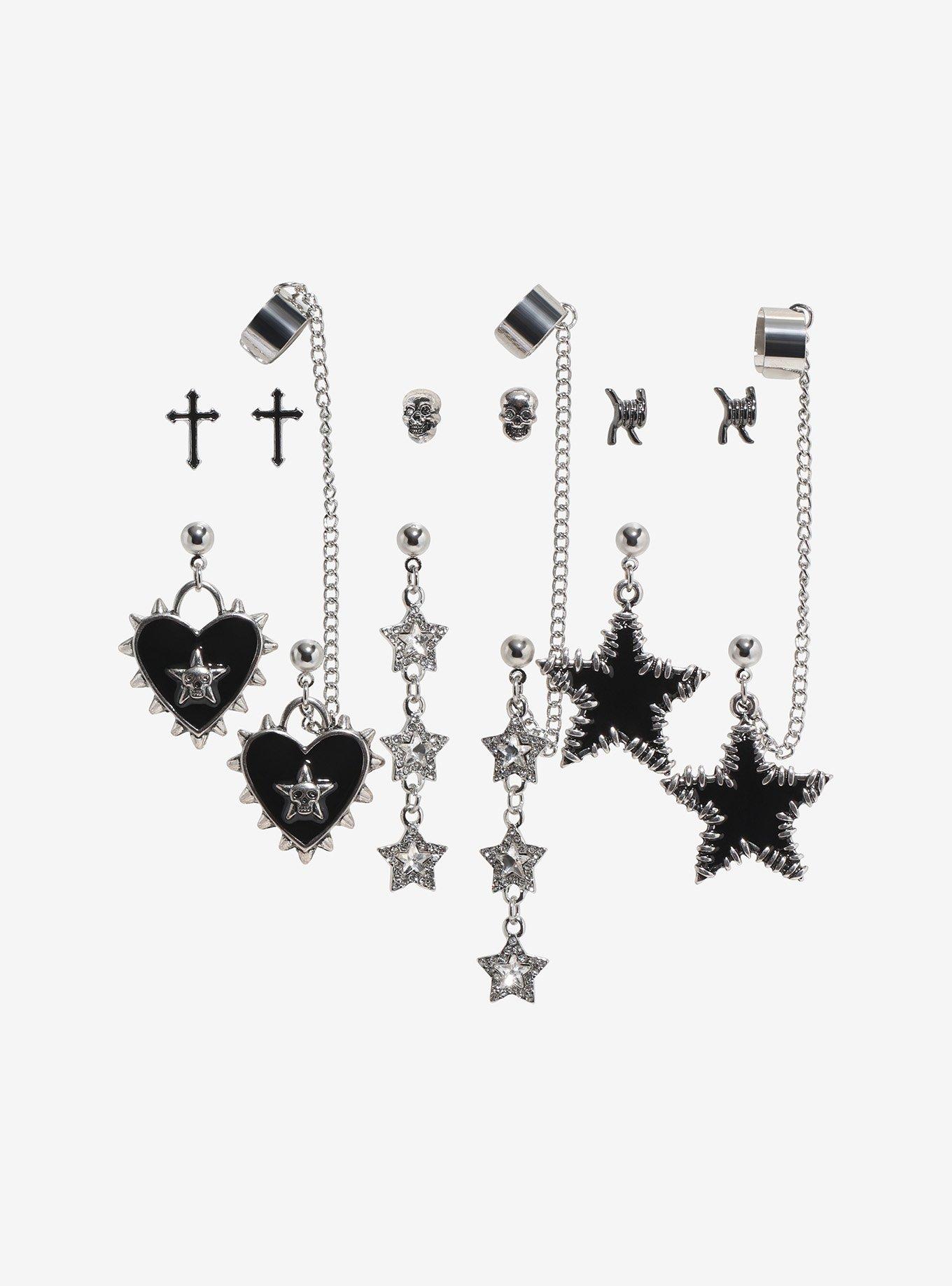 Social Collision Spike Star & Heart Cuff Earring Set, , hi-res