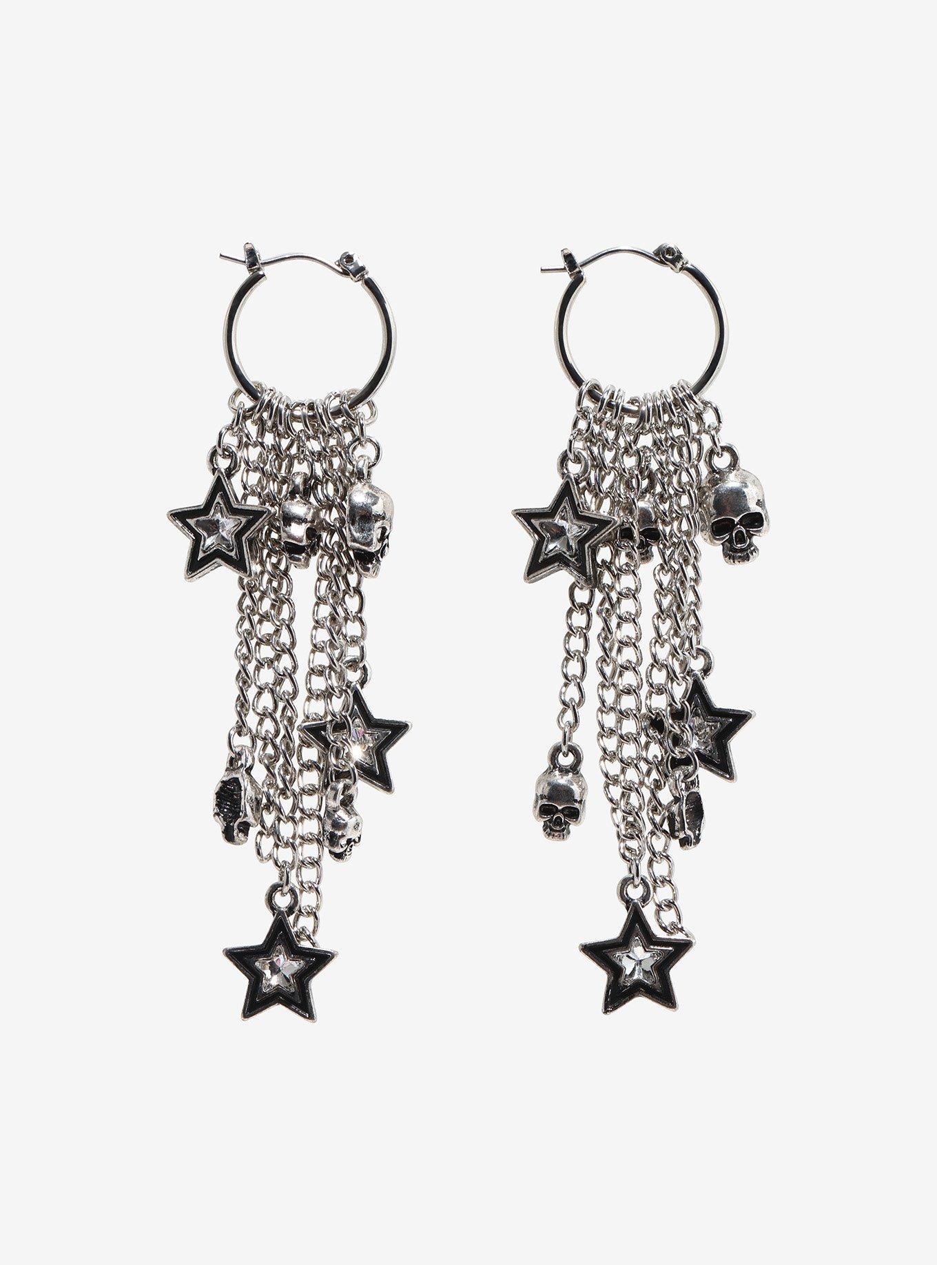 Social Collision Star & Skull Charm Huggie Hoops, , hi-res