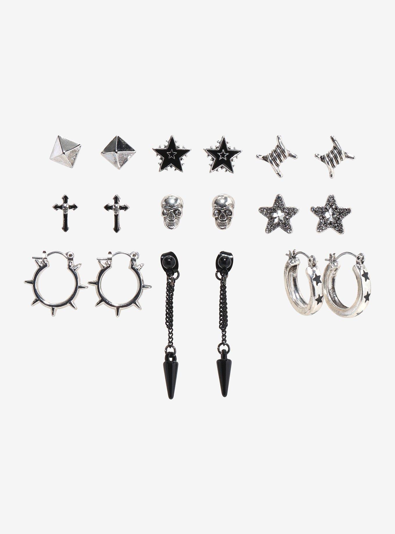Social Collision Star Barbed Wire Spike Earring Set, , alternate