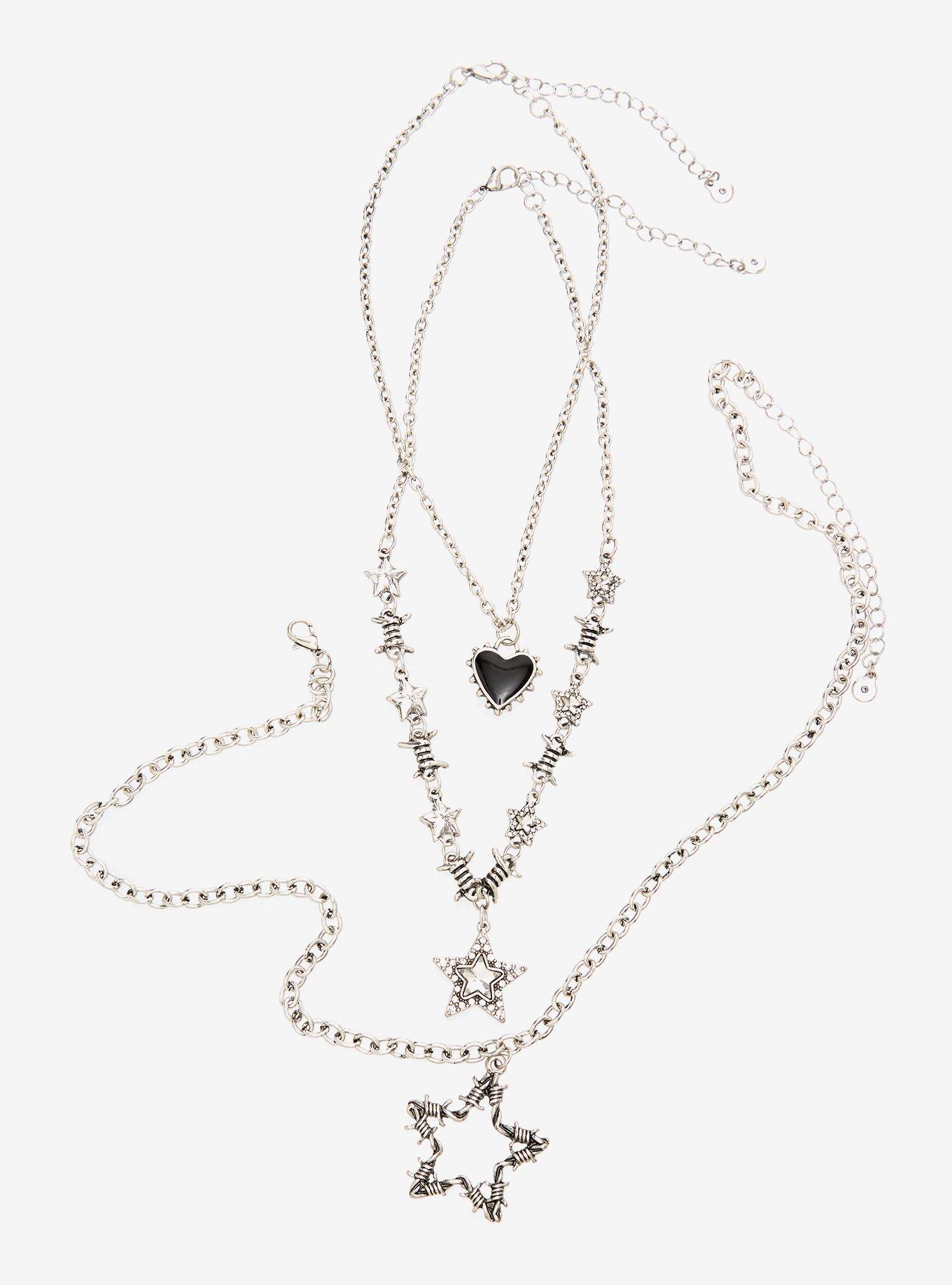 Social Collision Barbed Wire Star Heart Necklace Set, , hi-res