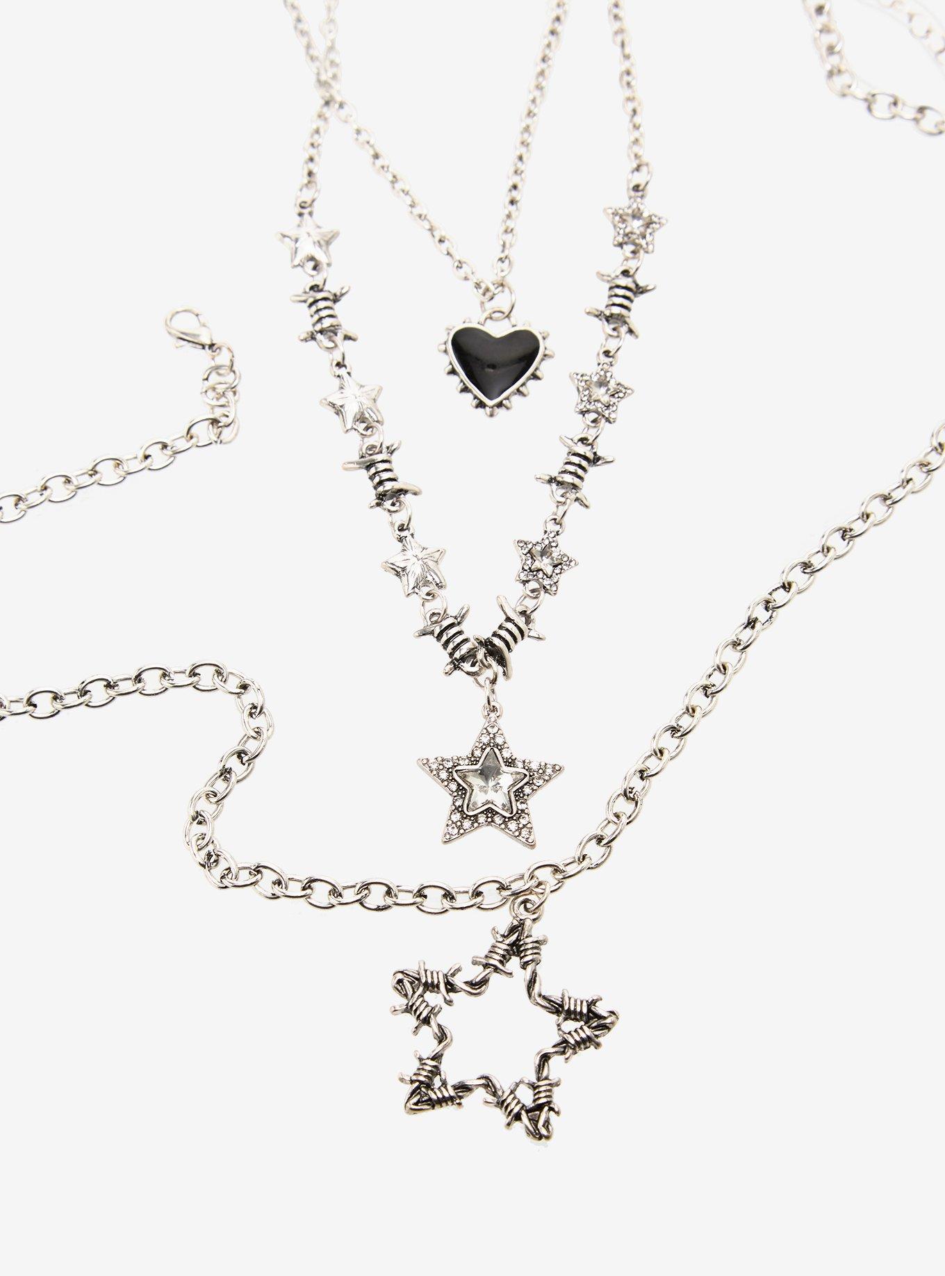 Social Collision Barbed Wire Star Heart Necklace Set, , alternate