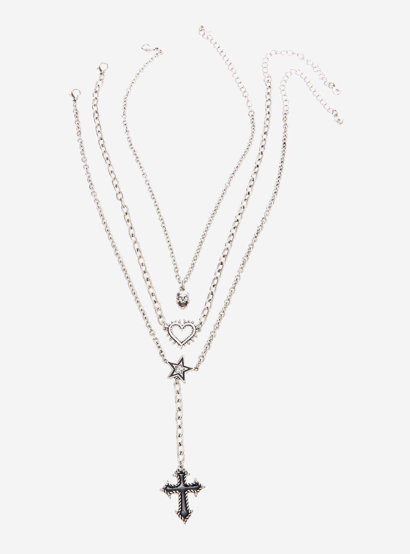 Social Collision Skull Heart Cross Necklace Set, , hi-res
