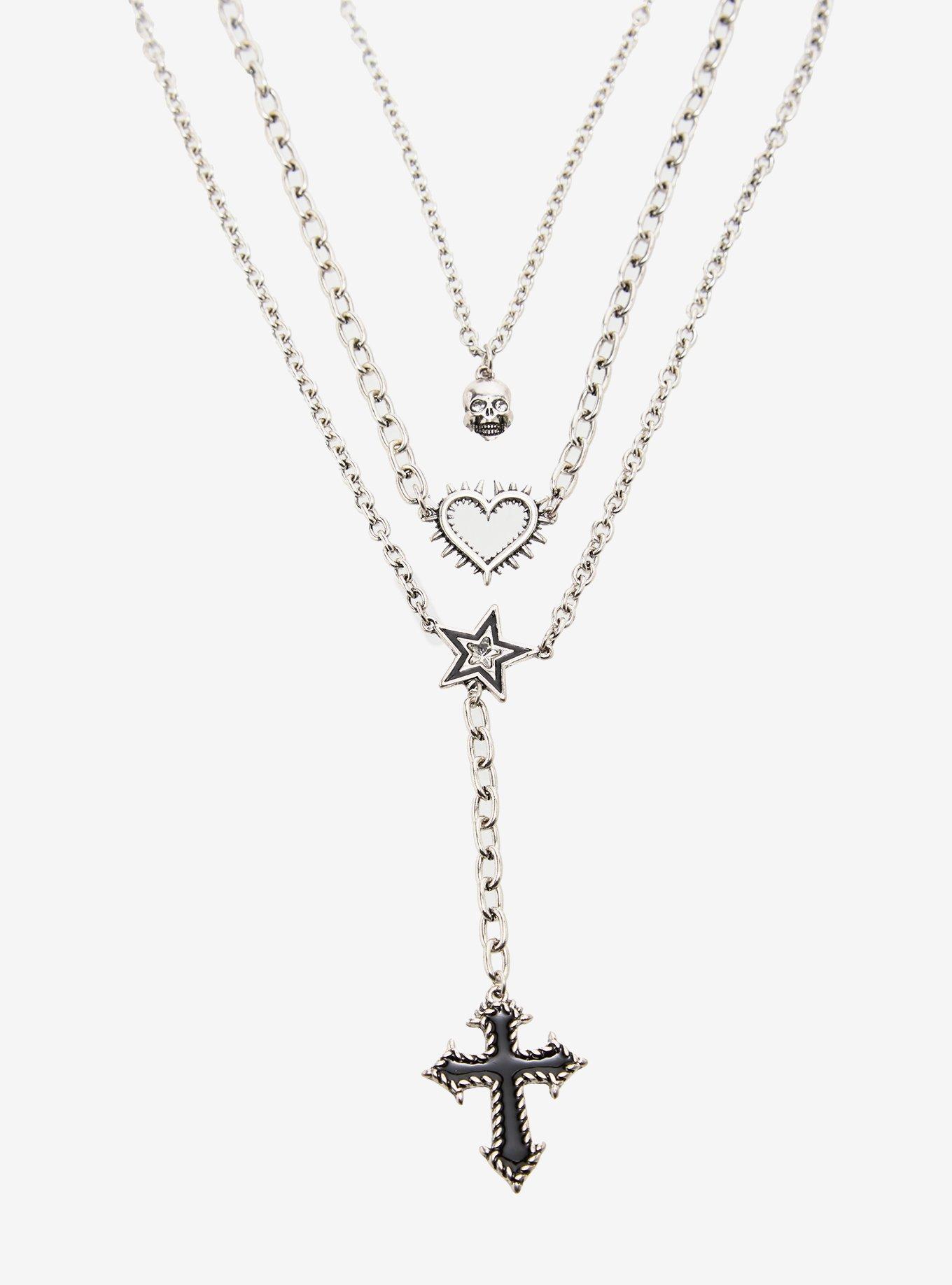 Social Collision Skull Heart Cross Necklace Set, , alternate