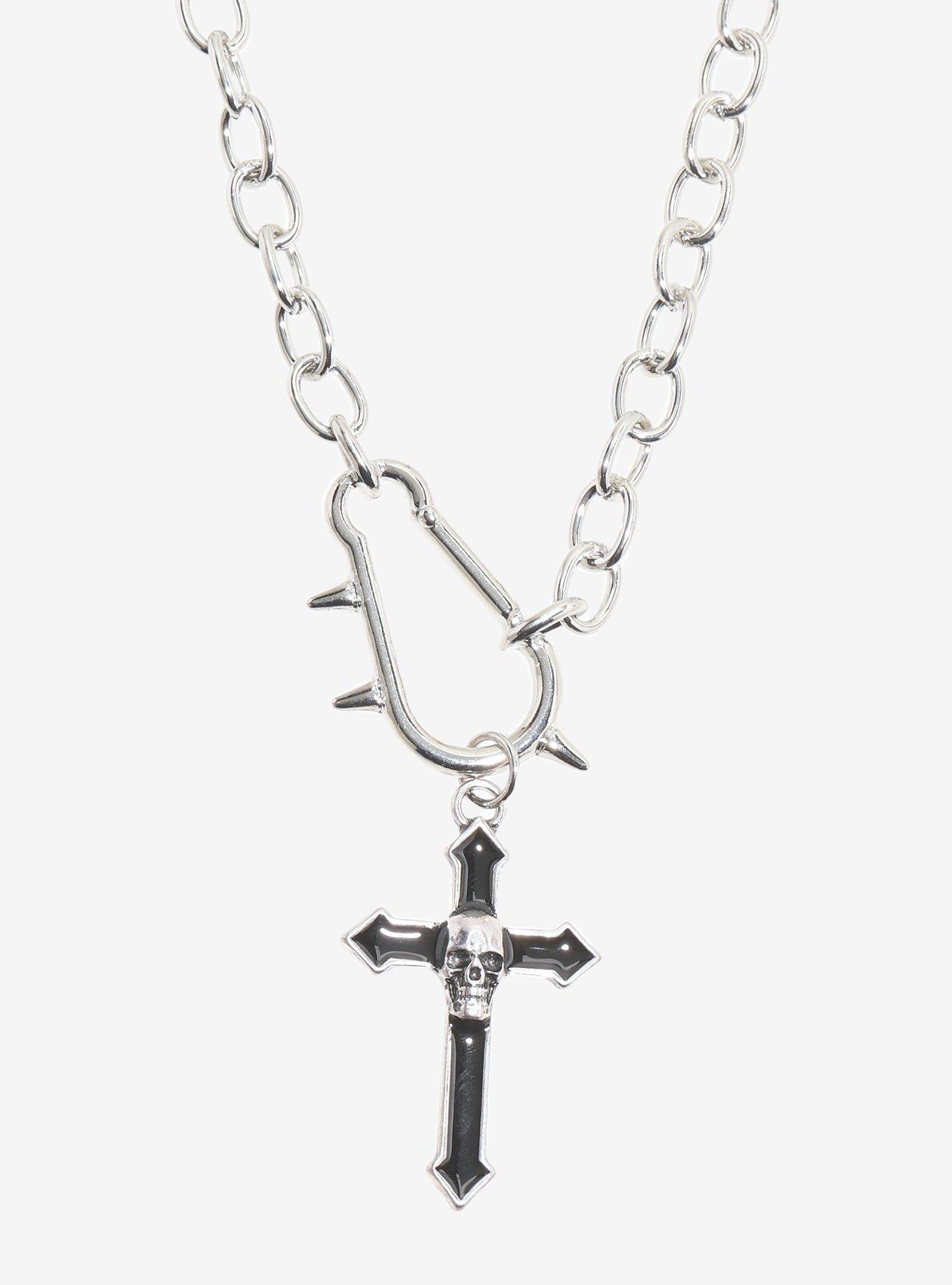Social Collision Spike Carabiner Cross Necklace, , alternate