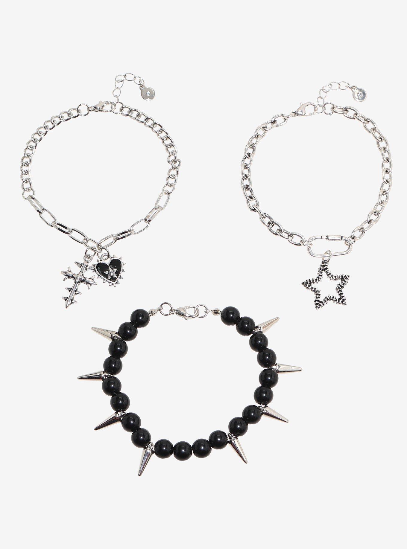 Social Collision Spike Star Cross Bracelet Set, , hi-res