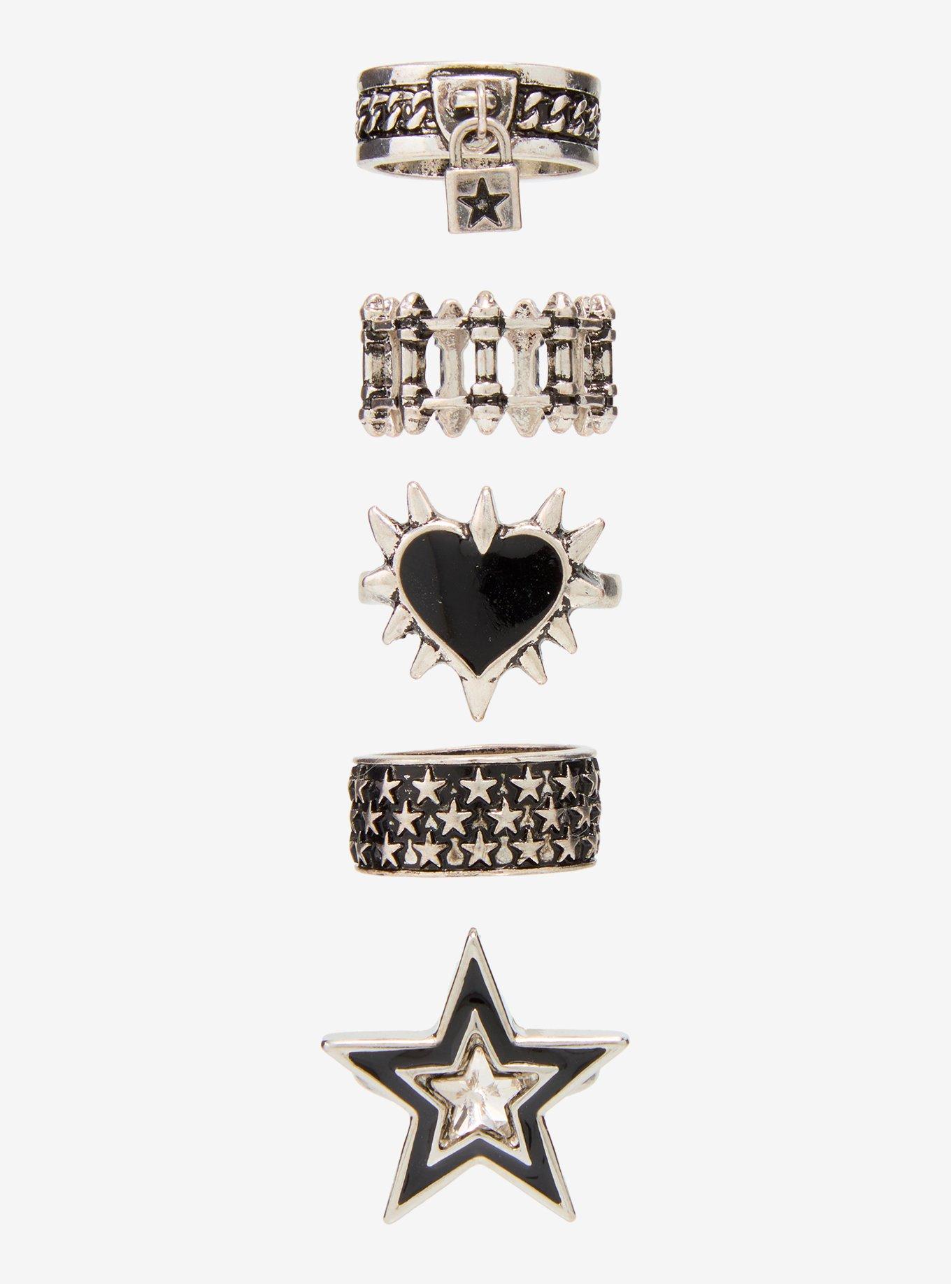 Social Collision Spike Heart Star Ring Set, , hi-res