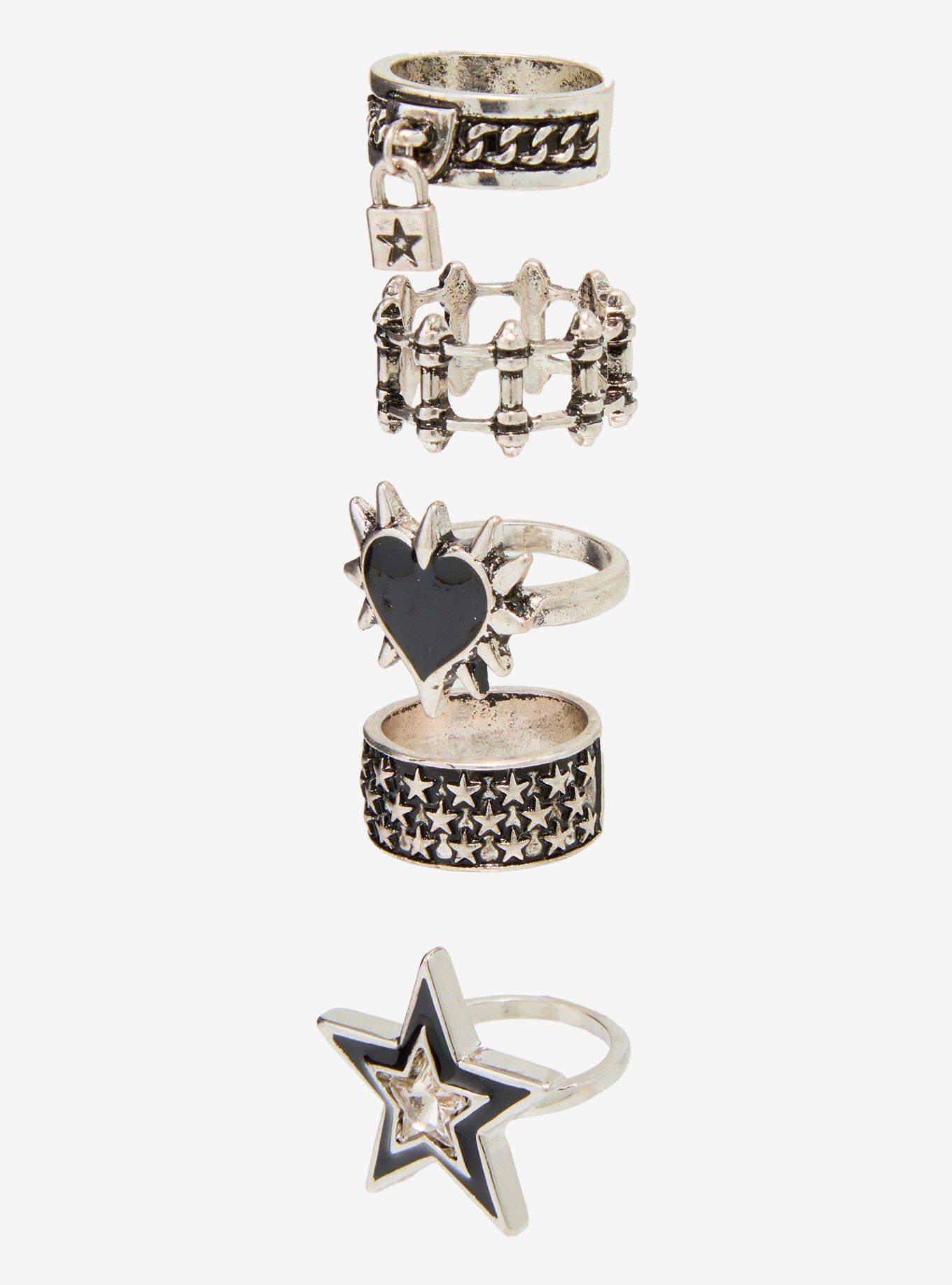 Social Collision Spike Heart Star Ring Set, , alternate