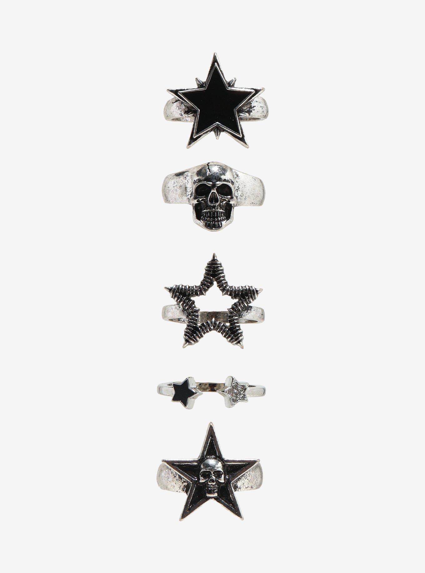 Social Collision Barbed Wire Star Skull Ring Set, , hi-res
