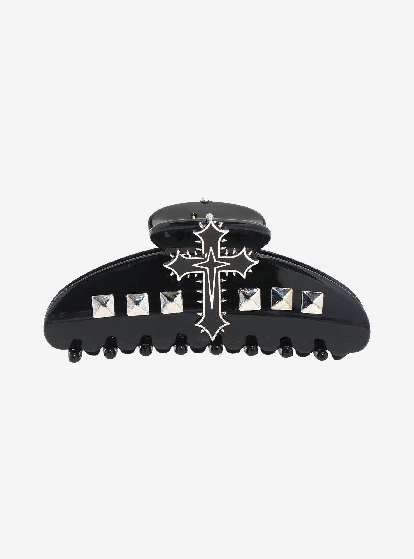 Social Collision Pyramid Stud Cross Claw Hair Clip, , hi-res