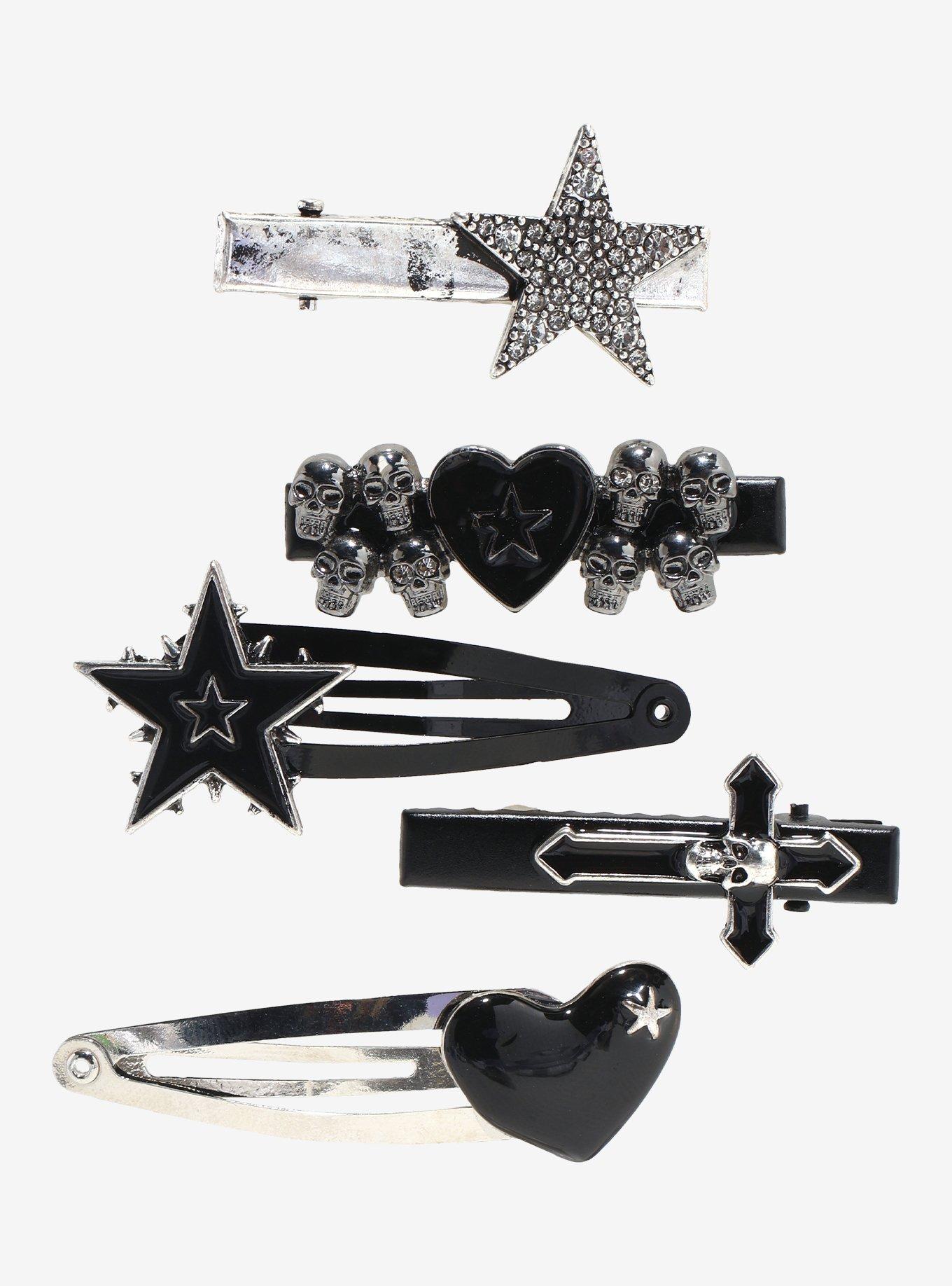 Social Collision Skull Heart Star Hair Clip Set, , hi-res