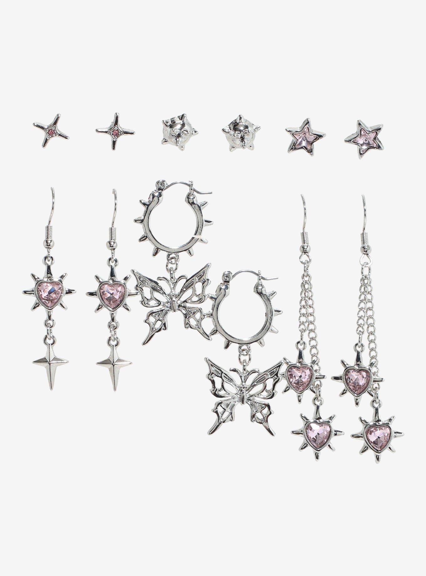 Social Collision Pink Gem Heart Star Earring Set, , hi-res