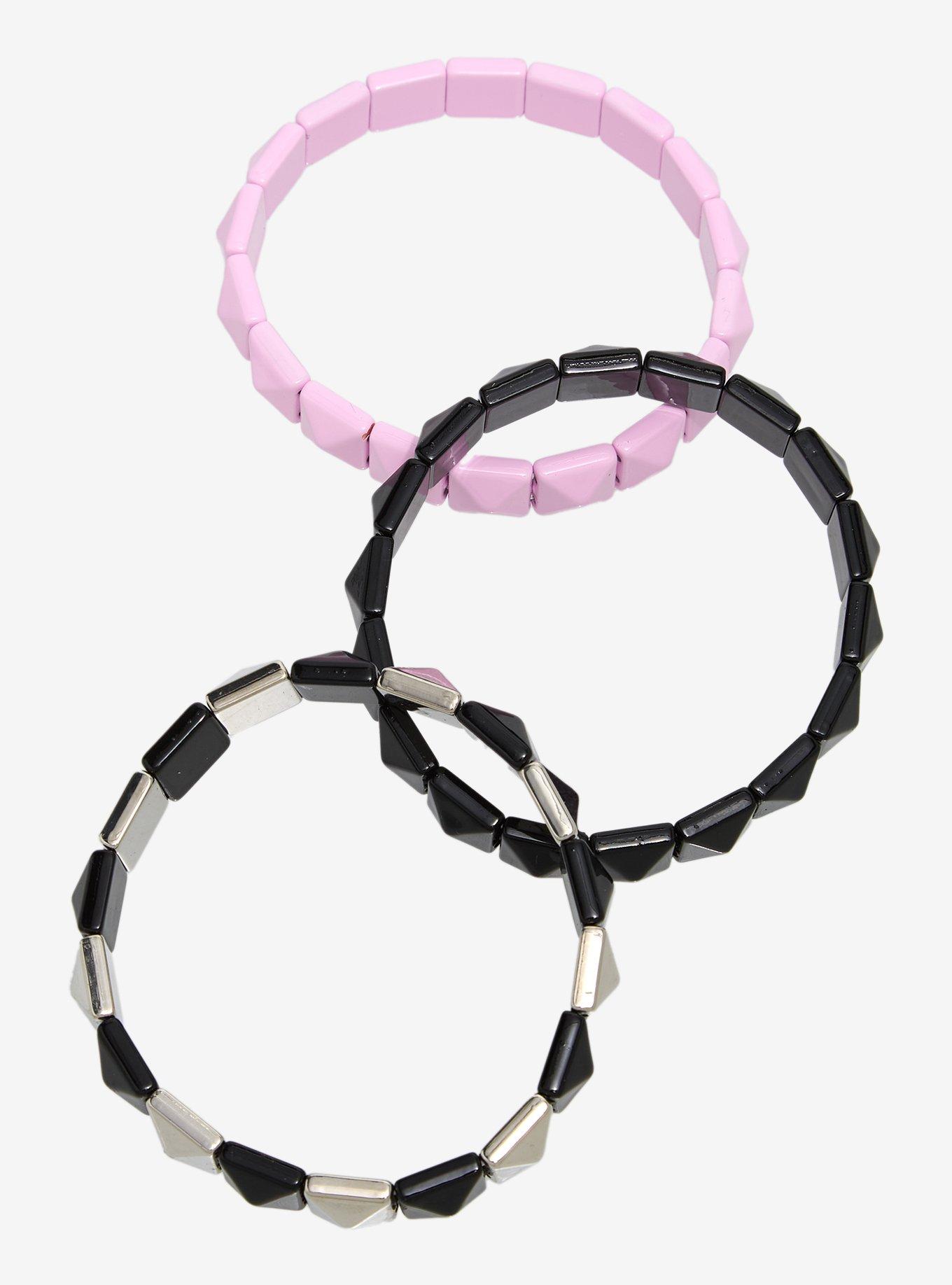 Social Collision Black & Pink Pyramid Stud Bracelet Set, , alternate